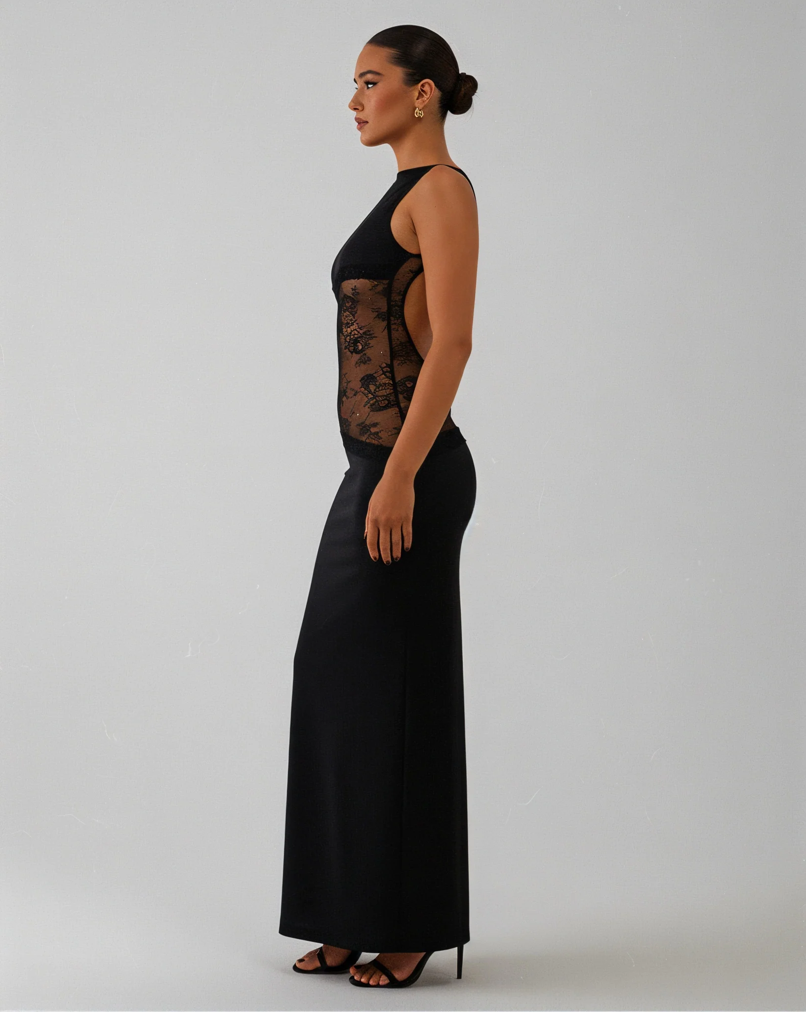 ALESSANDRA Backless Lace Cut Out Maxi Dress - Image 3