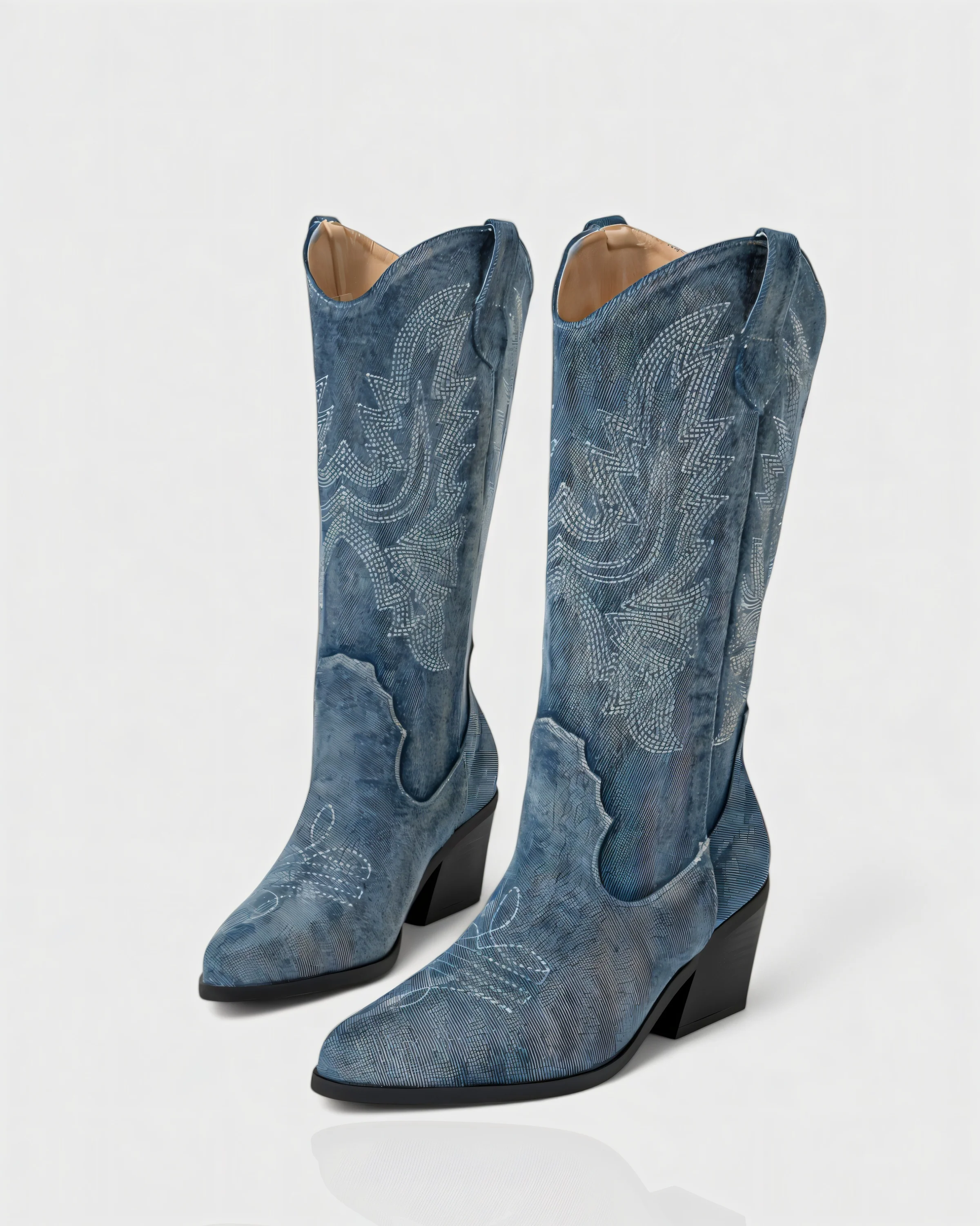 ALIANA Embroidered Denim Cowboy Boots - Image 3
