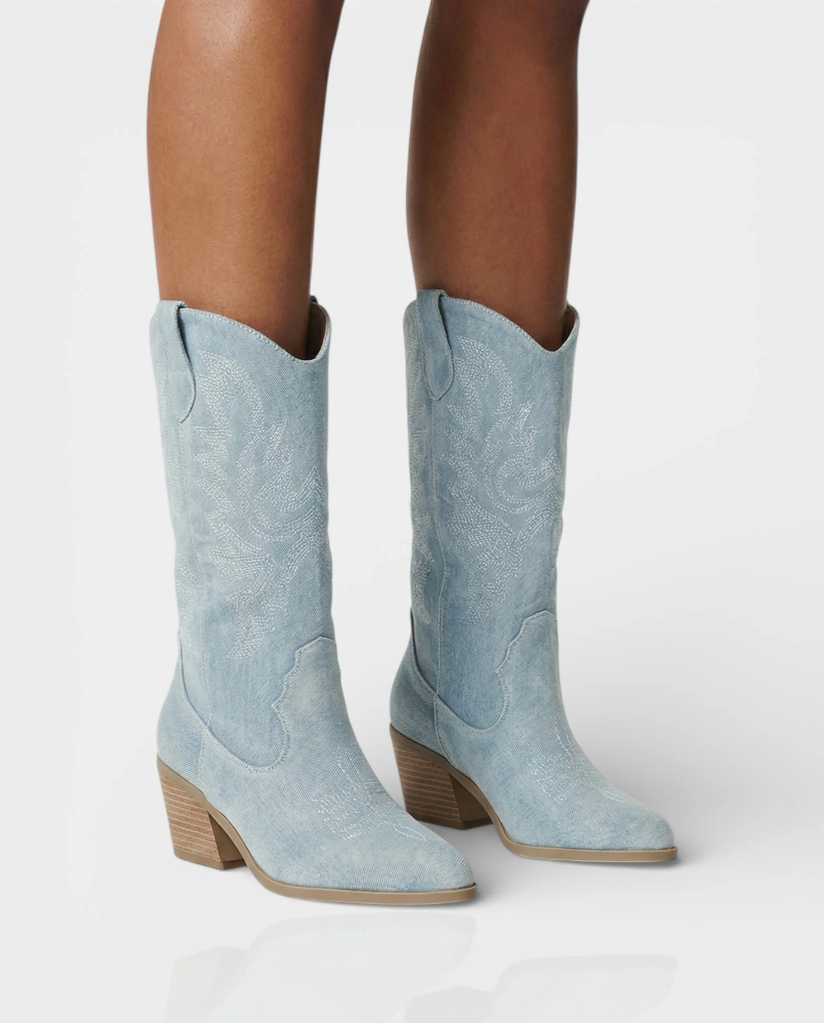ALIANA Embroidered Denim Cowboy Boots - Image 9