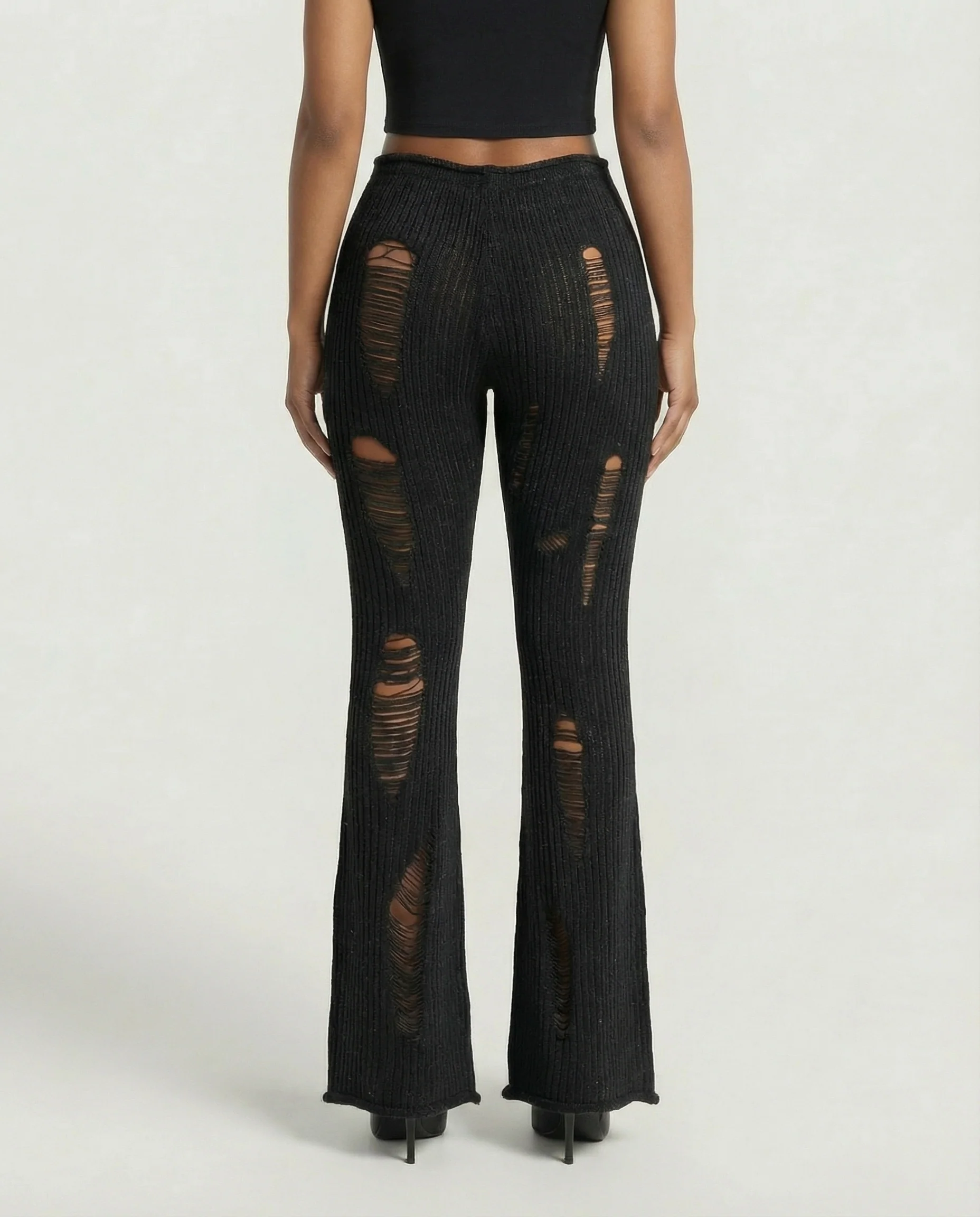 ALOMA Ripped Ribbed Knit Flared Pants - Image 10