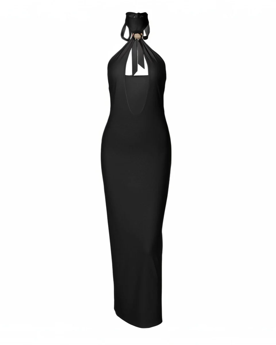 ALYSSA Halter Neck Slim Maxi Dress - Image 10