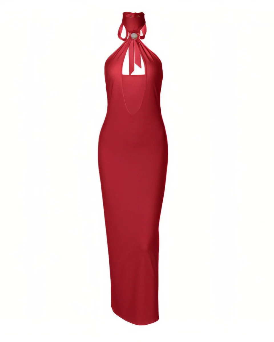 ALYSSA Halter Neck Slim Maxi Dress - Image 4