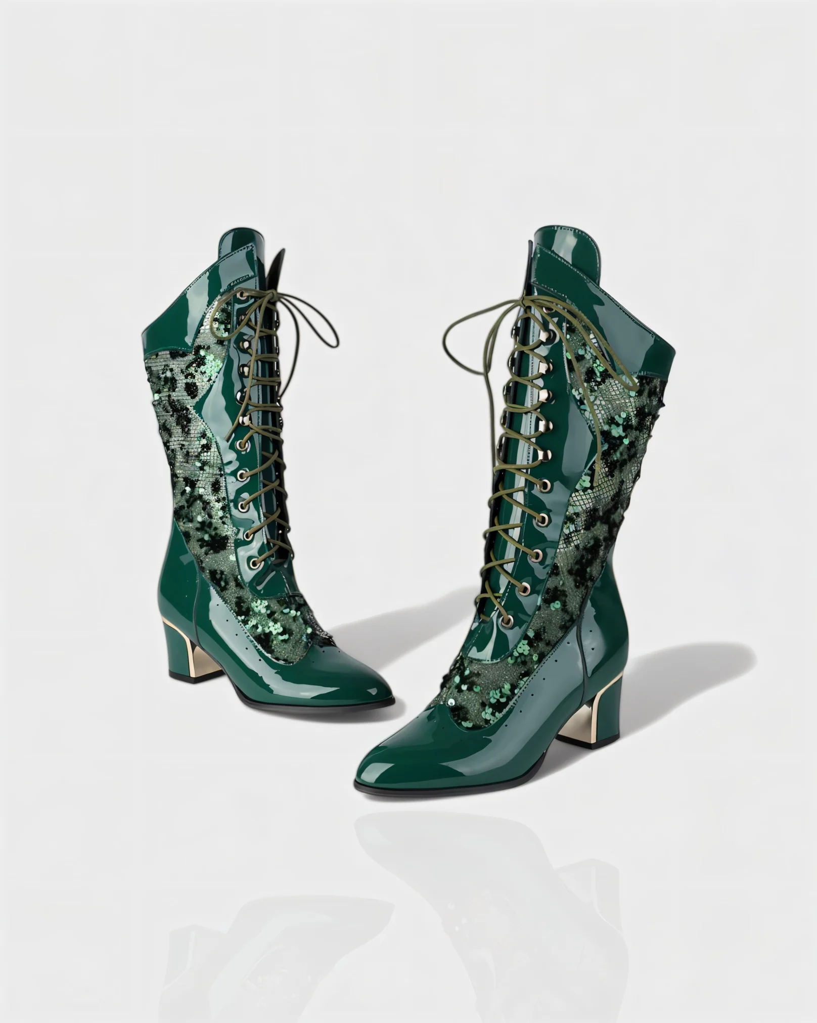 AROLA Lace-Up Embroidered Mid-Calf Boots - Image 11