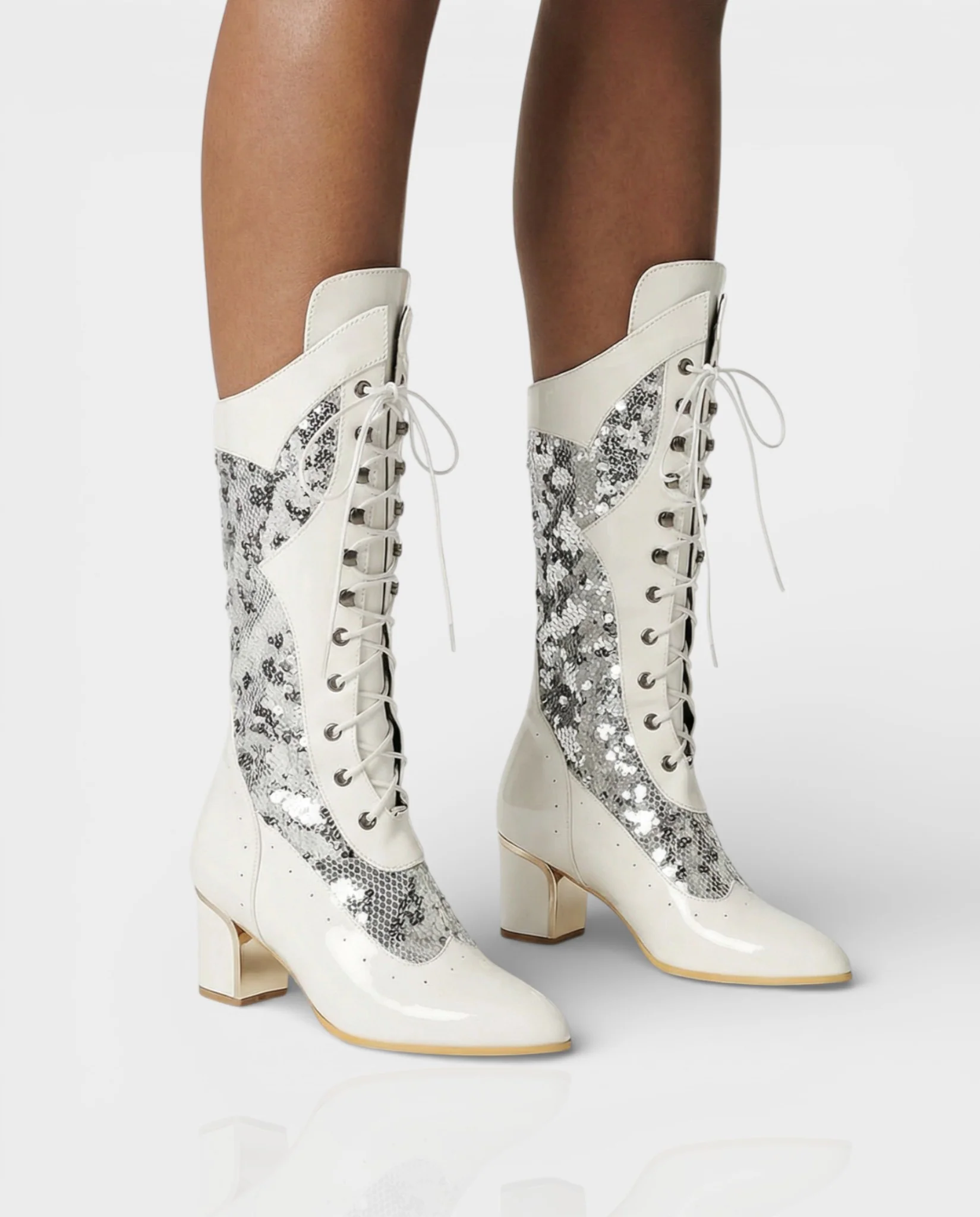 AROLA Lace-Up Embroidered Mid-Calf Boots - Image 12