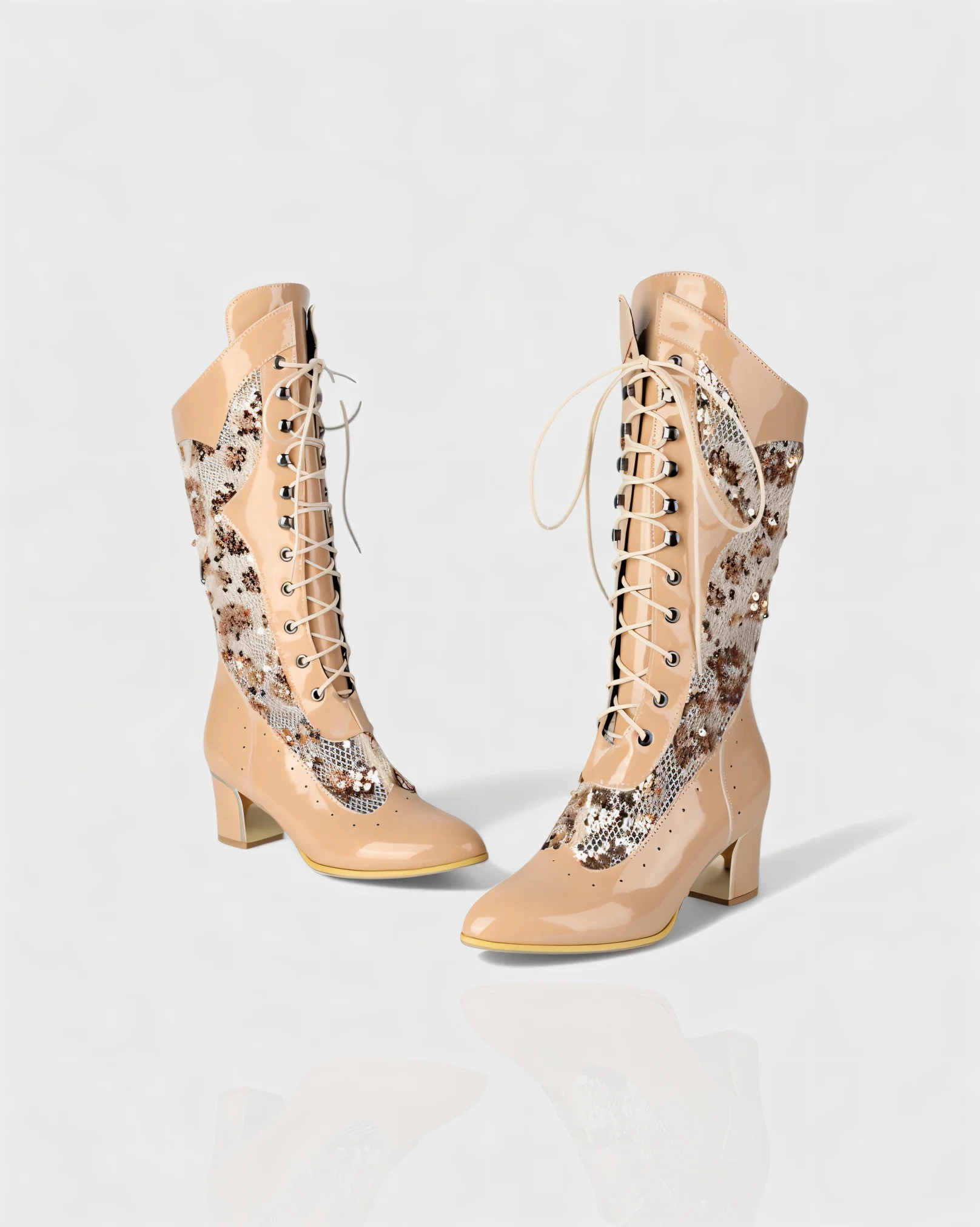 AROLA Lace-Up Embroidered Mid-Calf Boots - Image 17