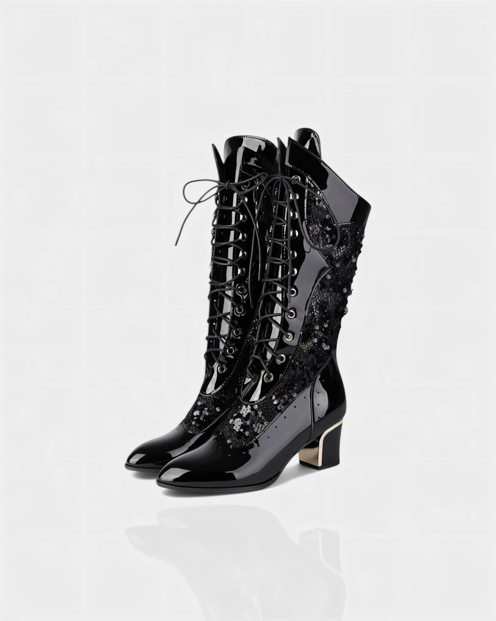 AROLA Lace-Up Embroidered Mid-Calf Boots - Image 4
