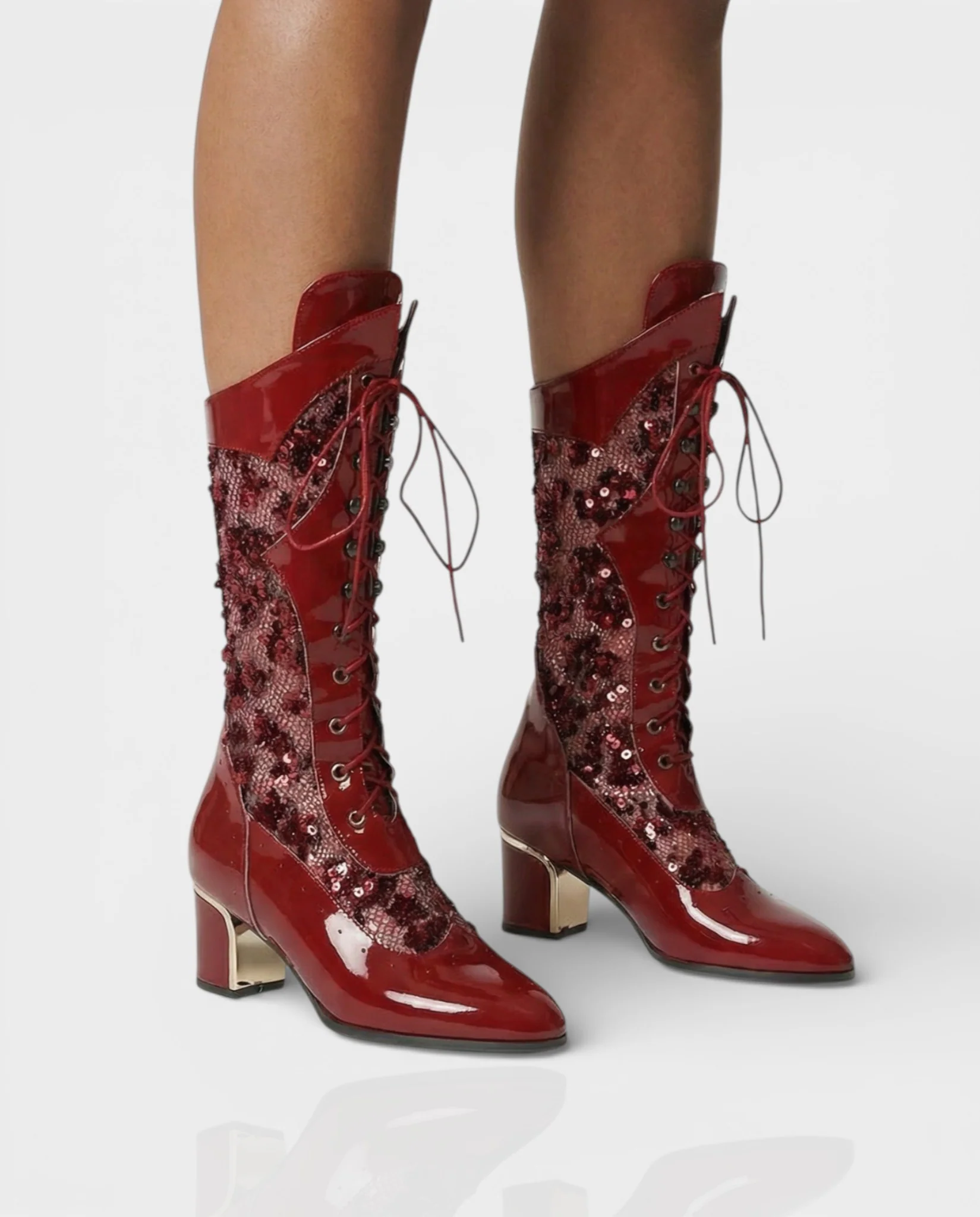 AROLA Lace-Up Embroidered Mid-Calf Boots - Image 6