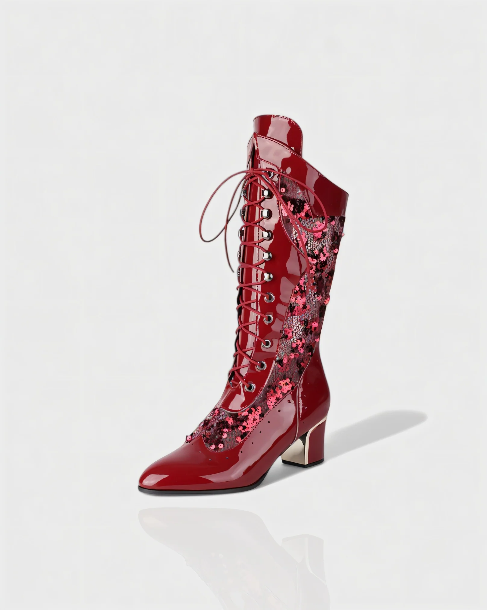 AROLA Lace-Up Embroidered Mid-Calf Boots - Image 7