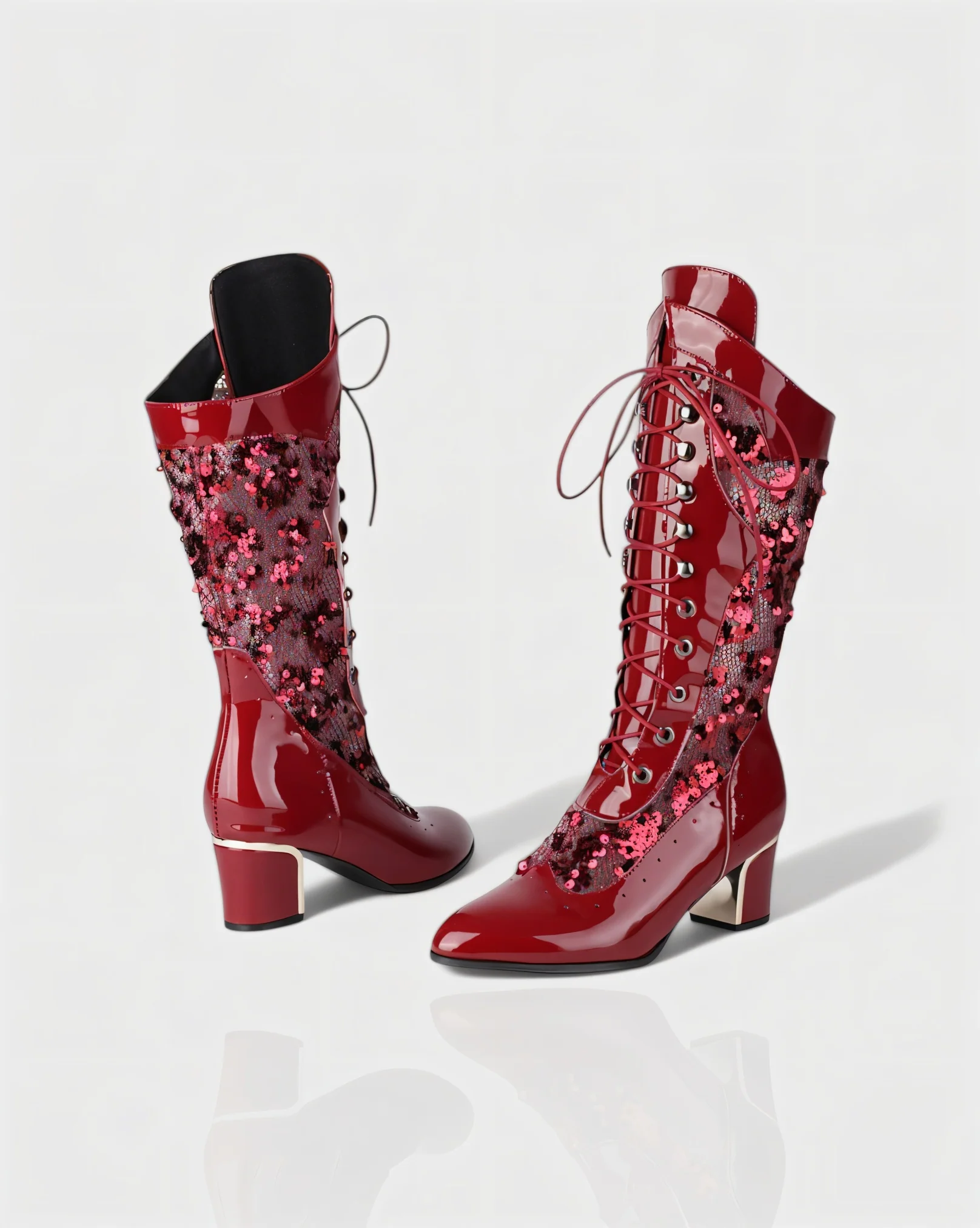 AROLA Lace-Up Embroidered Mid-Calf Boots - Image 8
