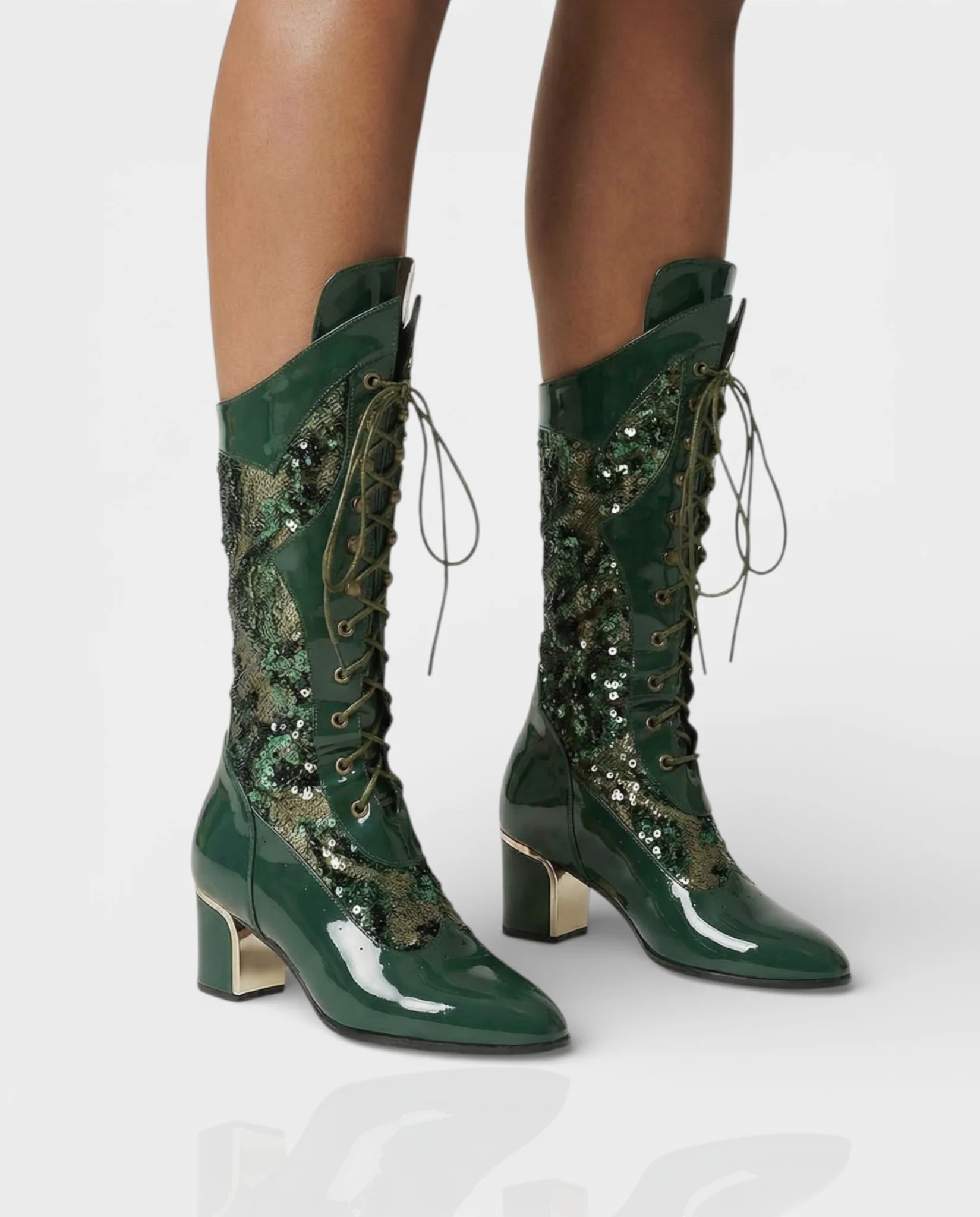 AROLA Lace-Up Embroidered Mid-Calf Boots - Image 9