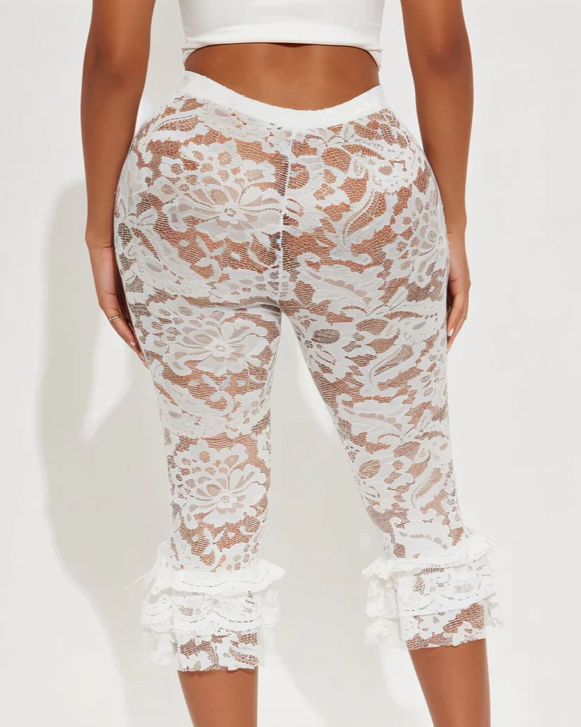 AVALYN Floral Lace Ruffle Ankle Capri Pants - Image 10