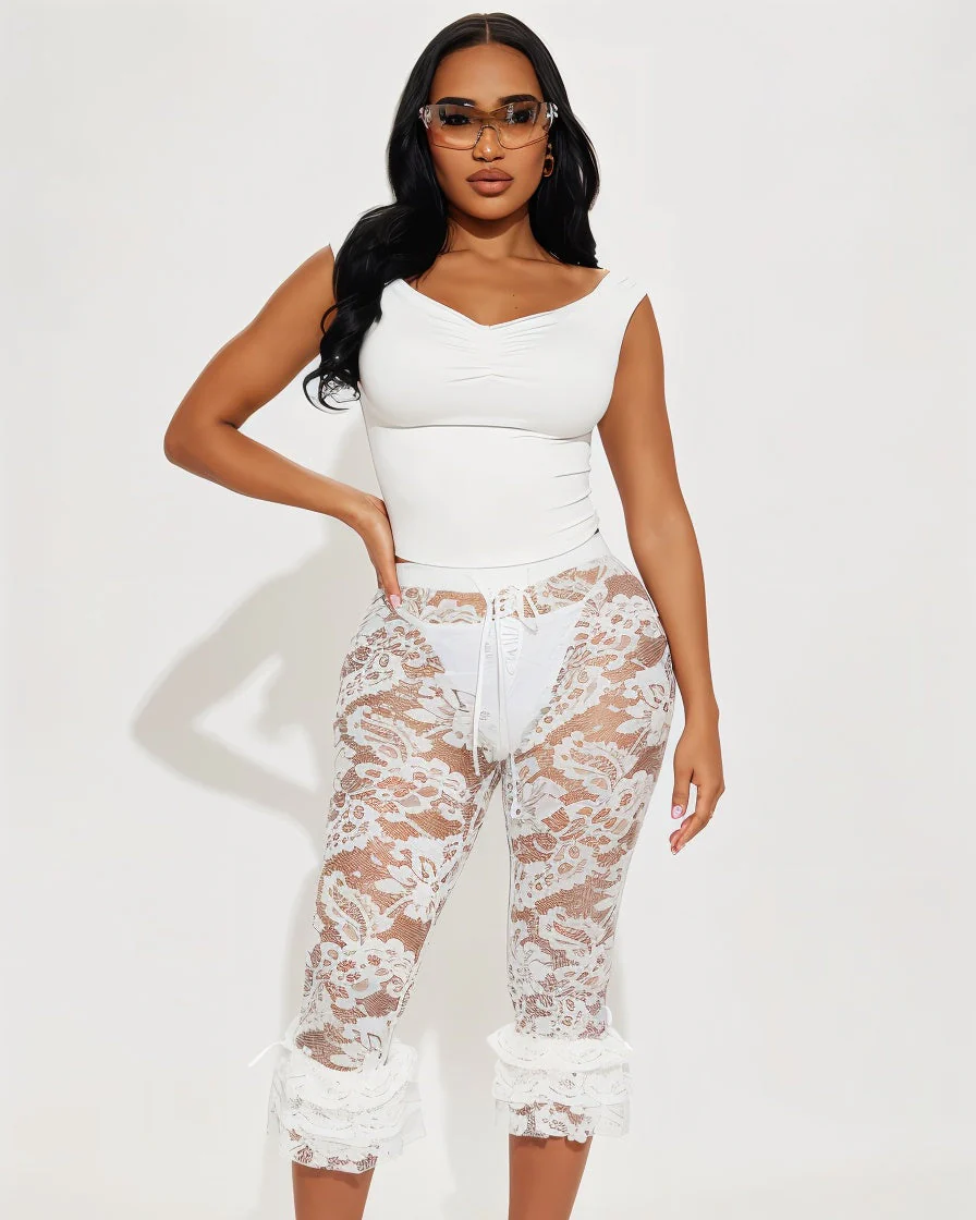 AVALYN Floral Lace Ruffle Ankle Capri Pants - Image 8