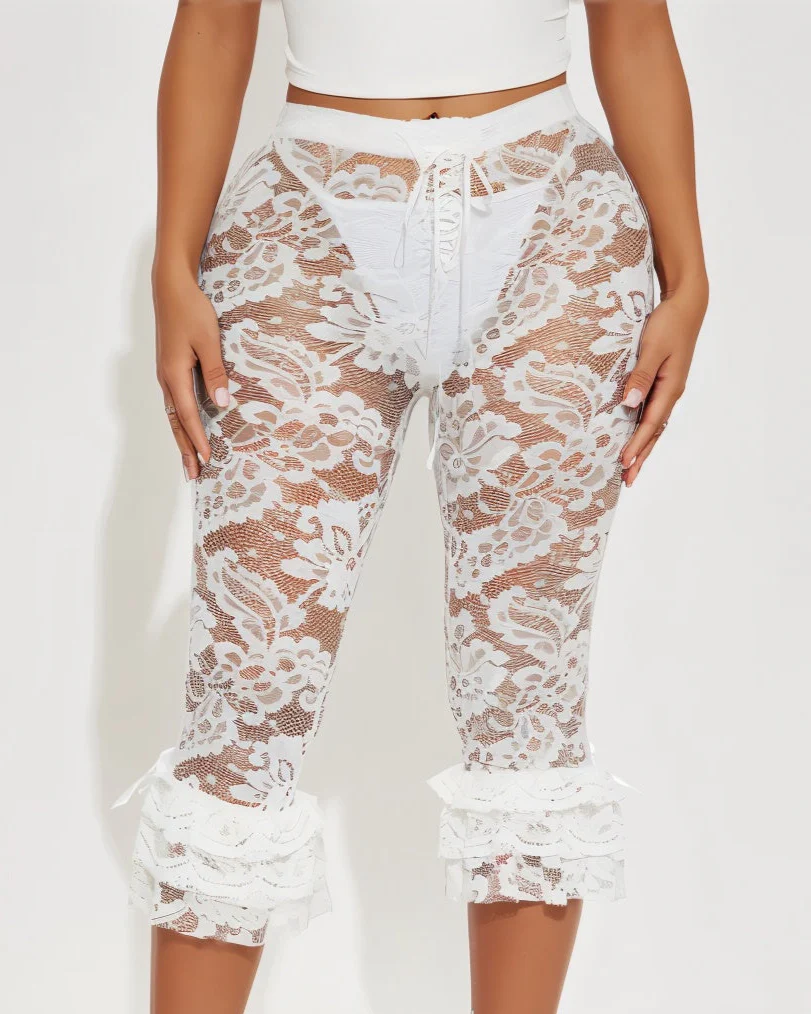 AVALYN Floral Lace Ruffle Ankle Capri Pants - Image 9