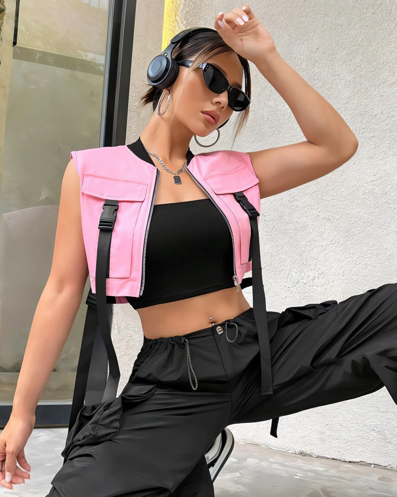 CANDICE Cropped Flap Pocket Buckle Detail Vest - Image 4