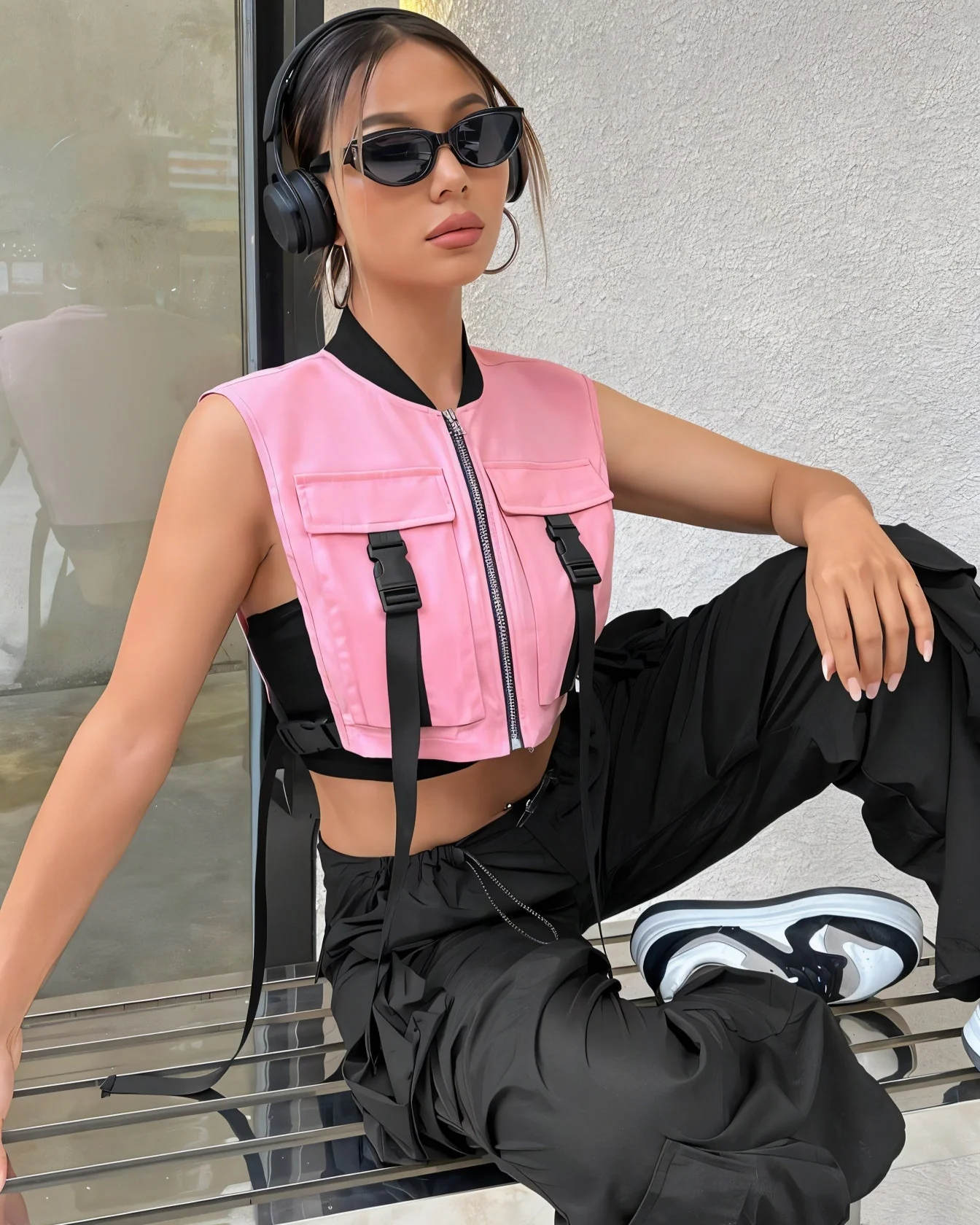 CANDICE Cropped Flap Pocket Buckle Detail Vest - Image 7