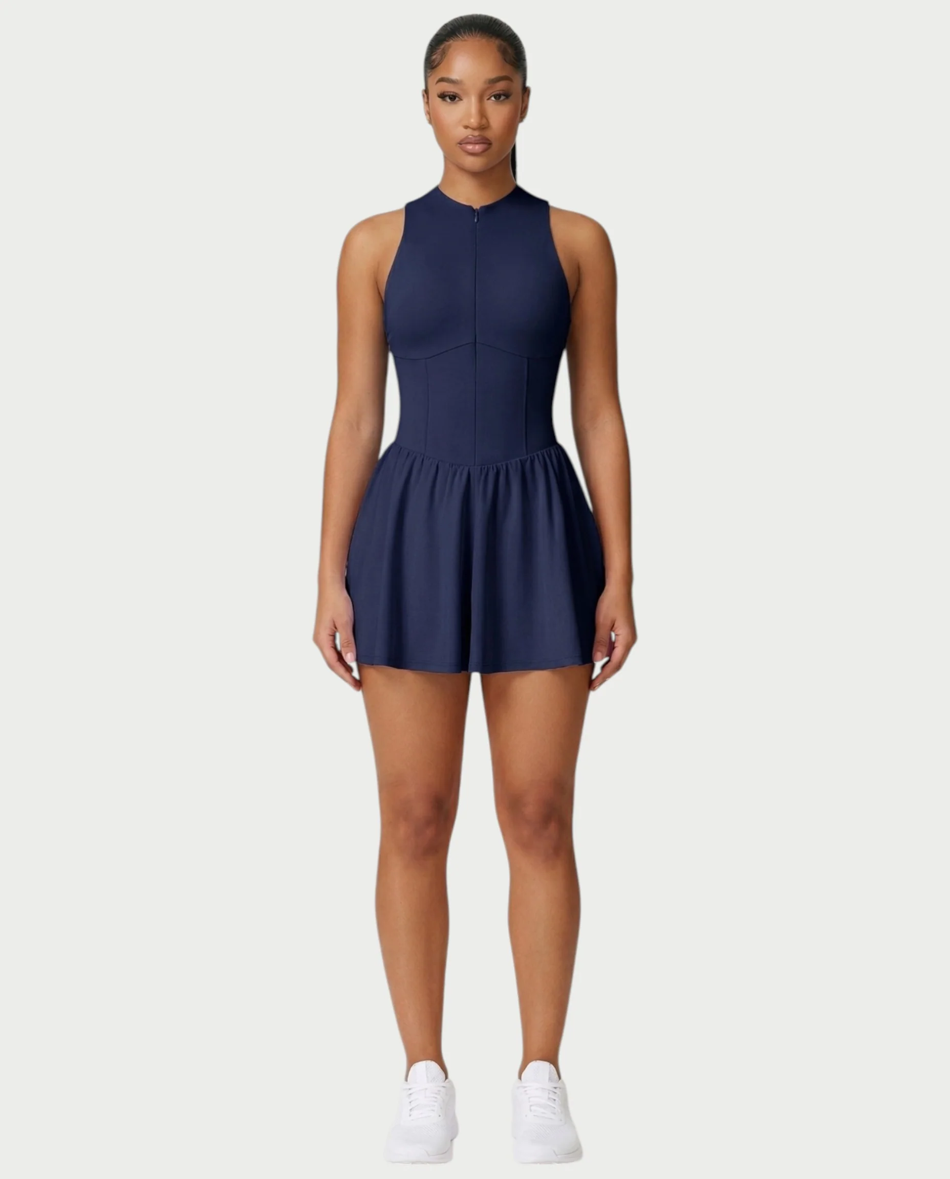 CAPRICE Zip-Front Sport Flared Tennis Skirt Mini Dress - Image 26