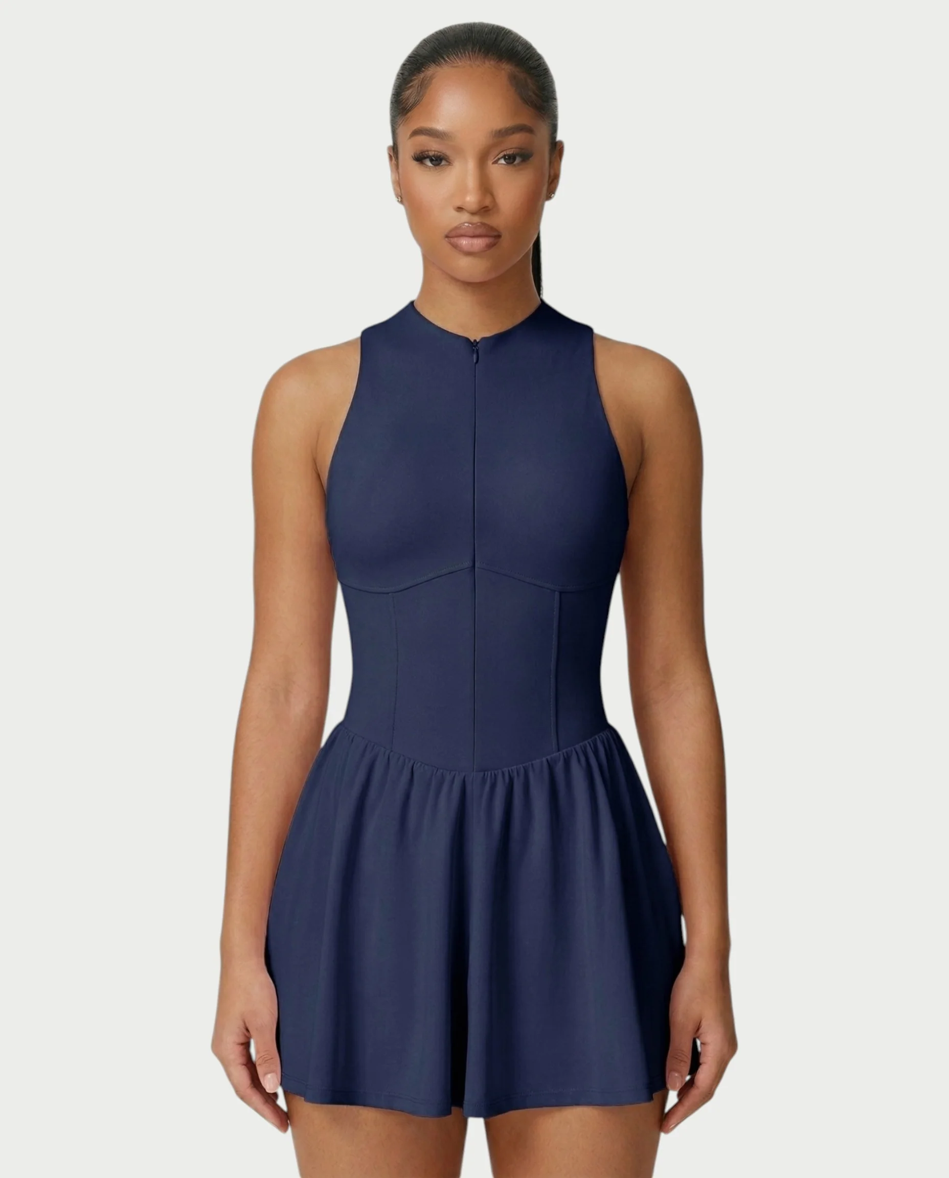 CAPRICE Zip-Front Sport Flared Tennis Skirt Mini Dress - Image 29