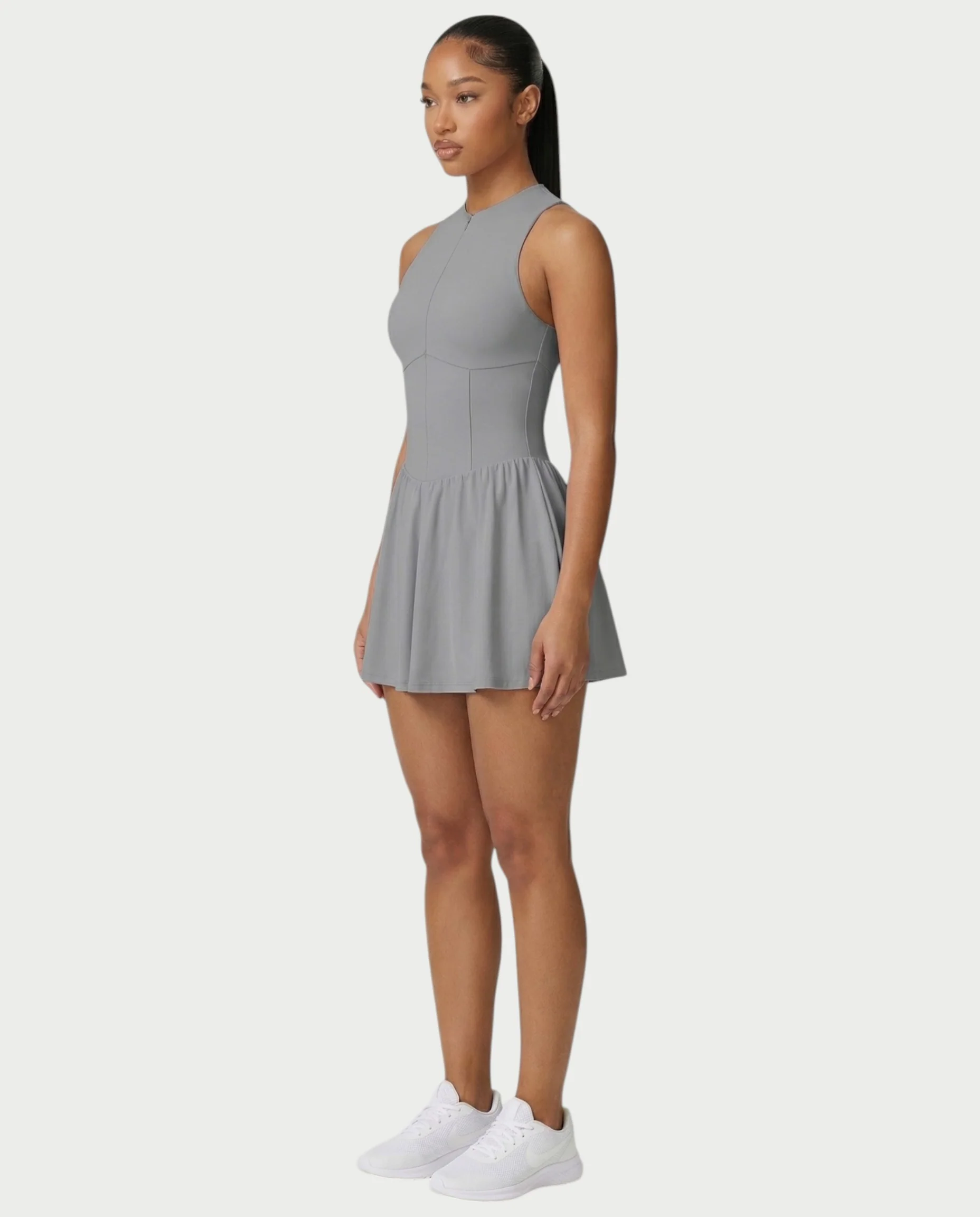 CAPRICE Zip-Front Sport Flared Tennis Skirt Mini Dress - Image 33