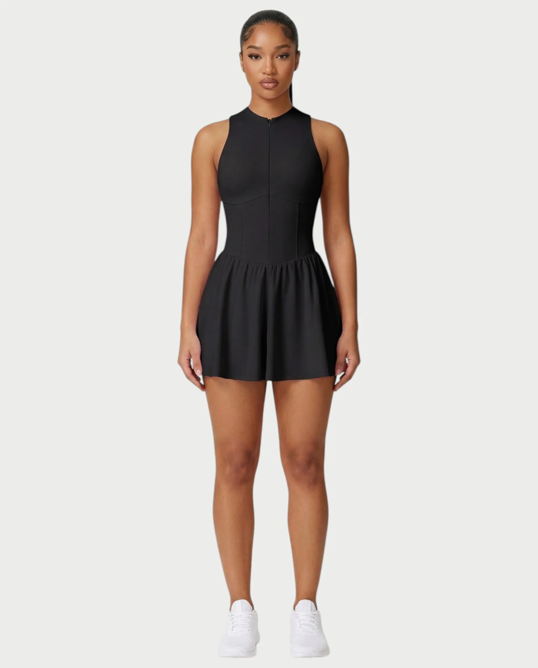 CAPRICE Zip-Front Sport Flared Tennis Skirt Mini Dress - Image 36
