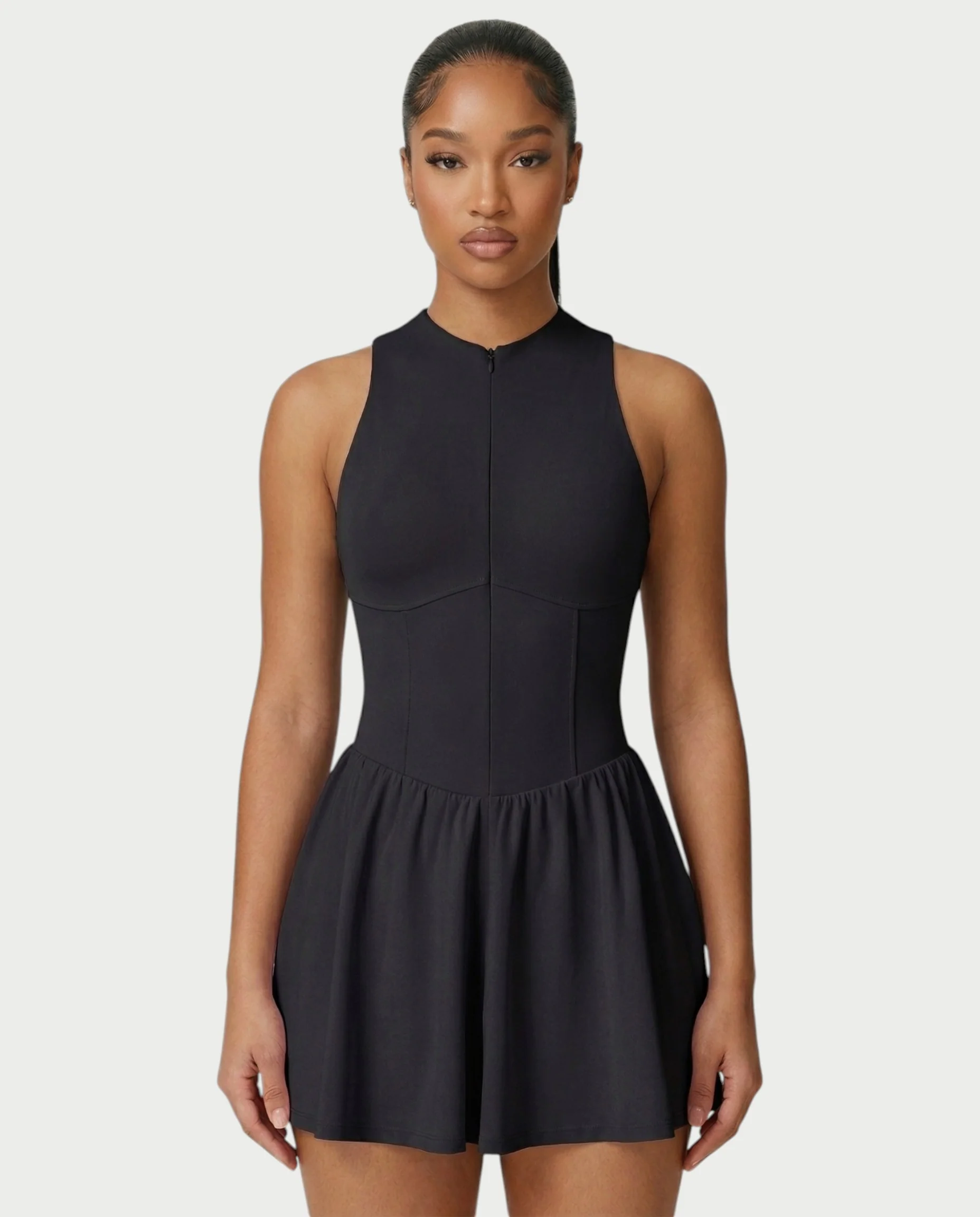 CAPRICE Zip-Front Sport Flared Tennis Skirt Mini Dress - Image 39