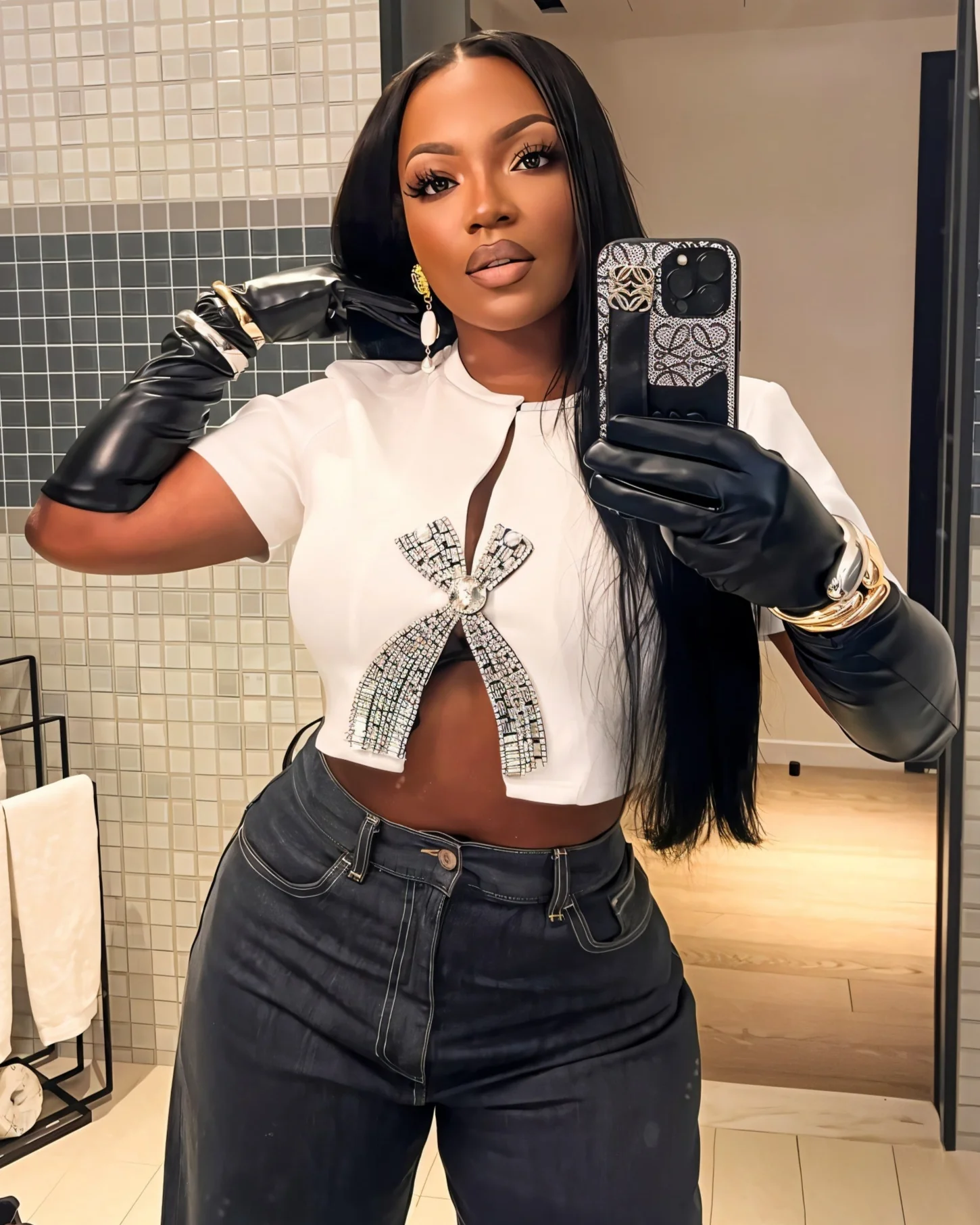 CARLY Rhinestone Bow Cropped Top - Image 4