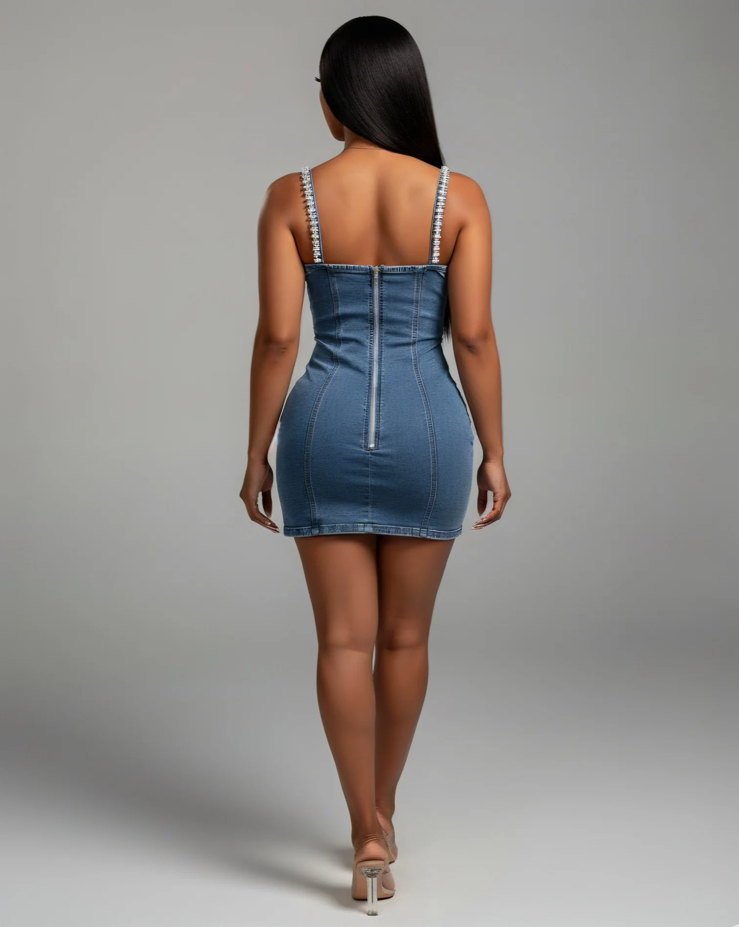 COSETTE Embellished Trim Denim Bodycon Mini Dress - Image 4