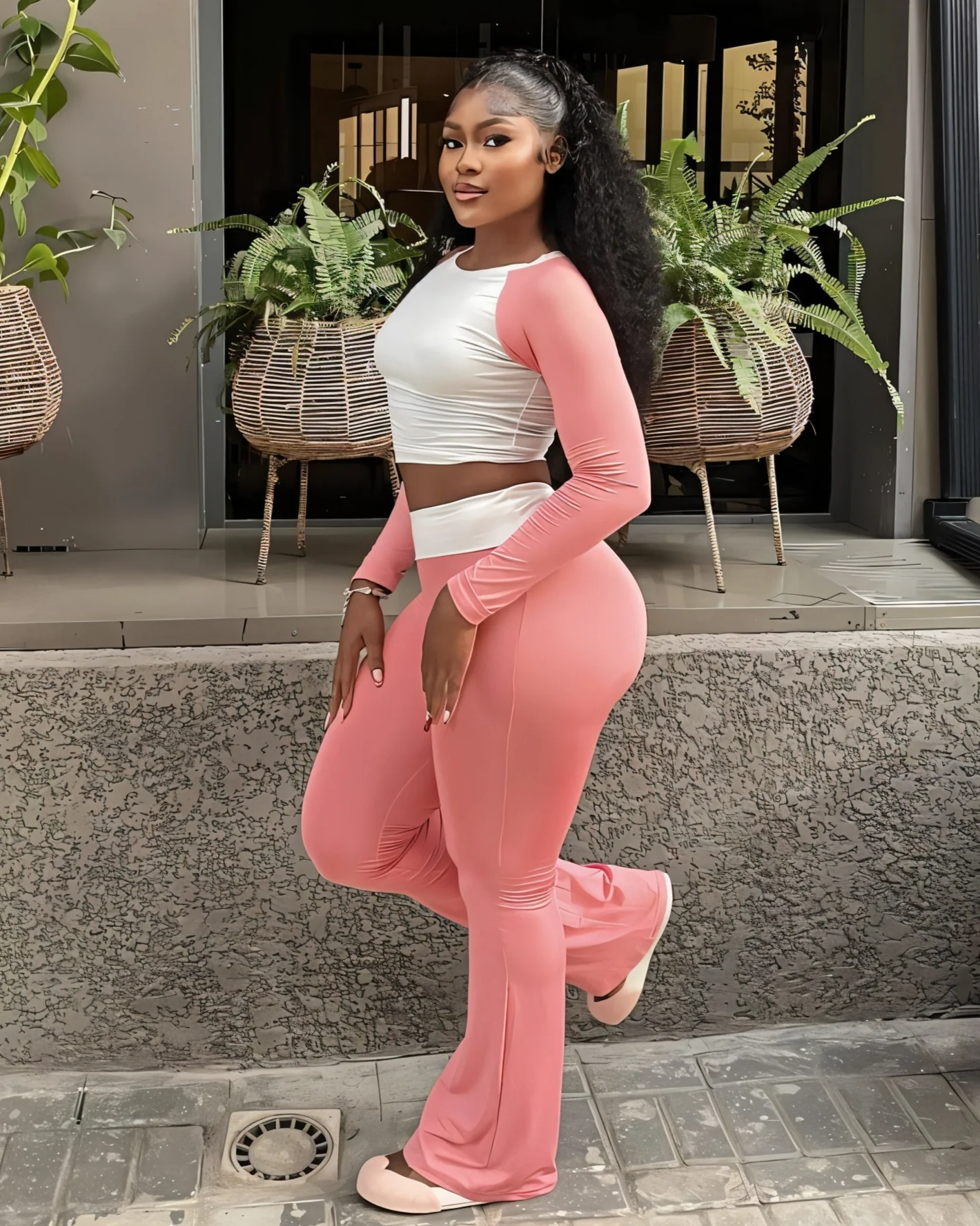 EMELIA Contrast Long Sleeve Top & Flare Pants Set - Image 3