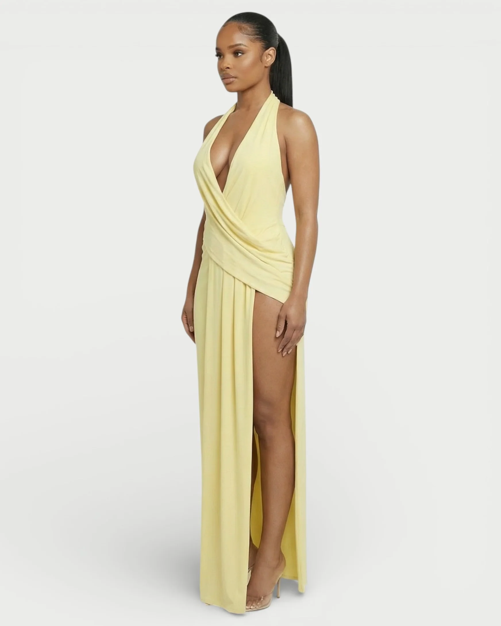 ERAYA Halter Neck Thigh-High Slit Maxi Dress - Image 3