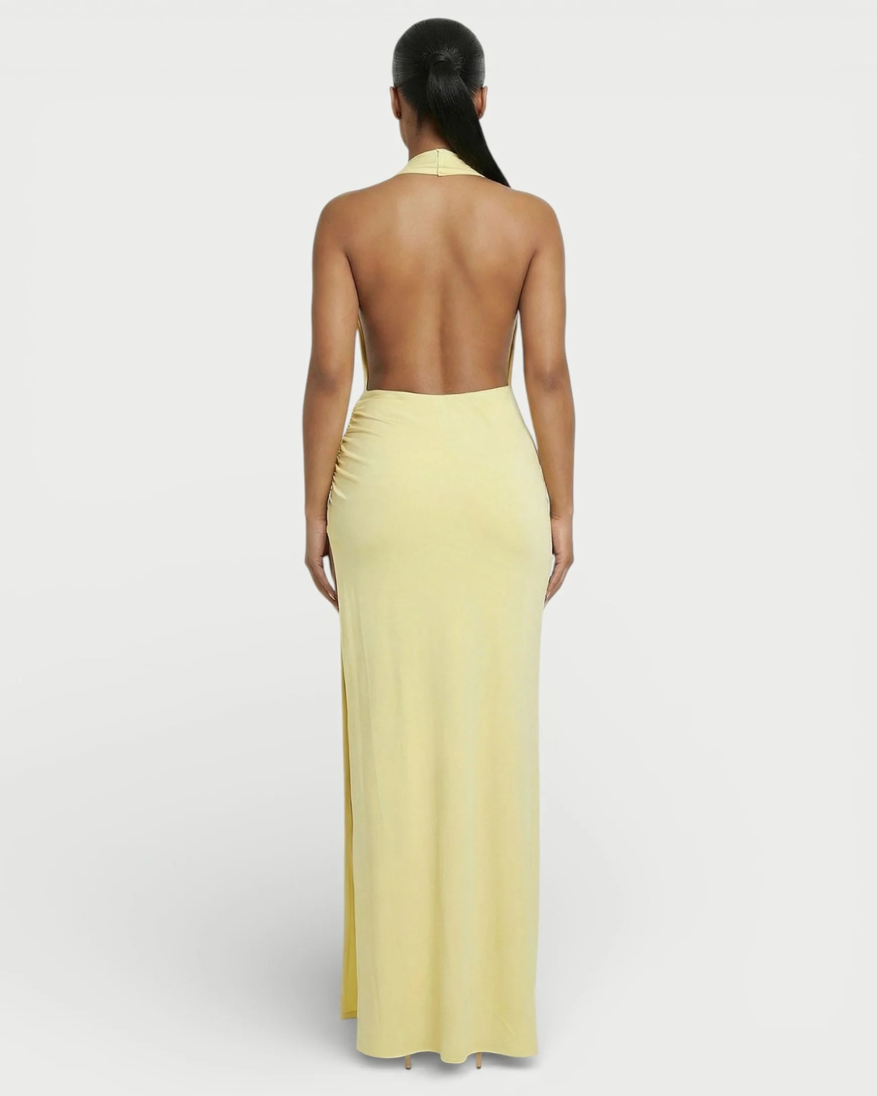 ERAYA Halter Neck Thigh-High Slit Maxi Dress - Image 4