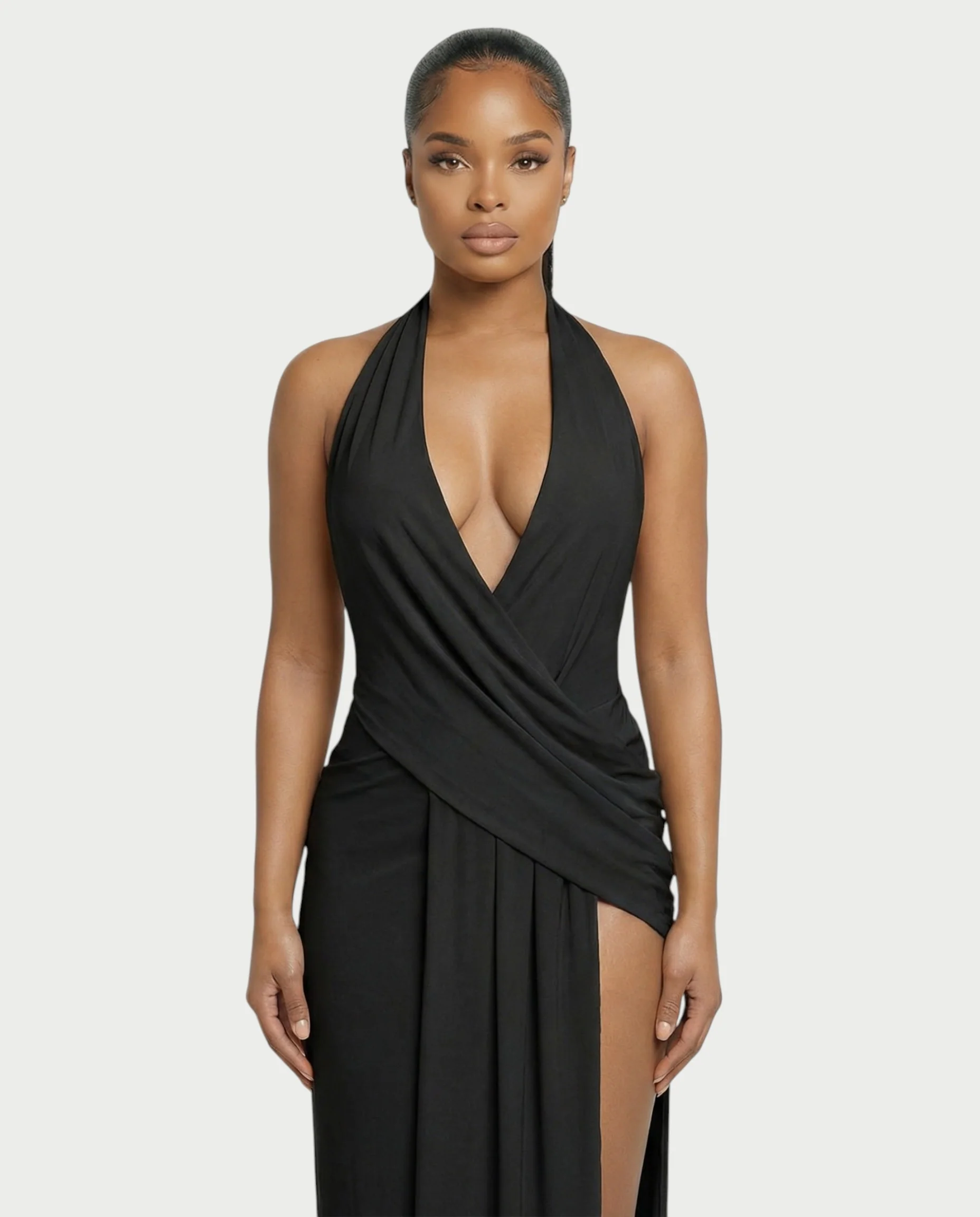 ERAYA Halter Neck Thigh-High Slit Maxi Dress - Image 7