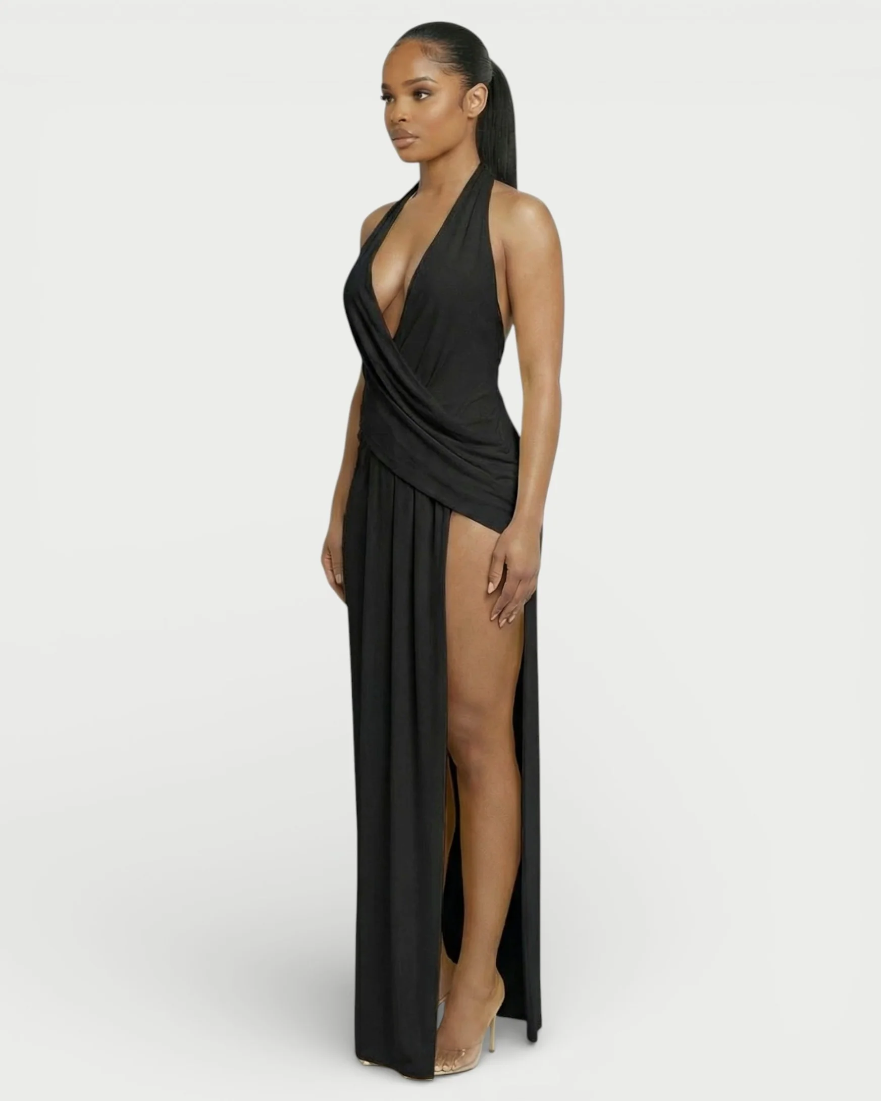 ERAYA Halter Neck Thigh-High Slit Maxi Dress - Image 8