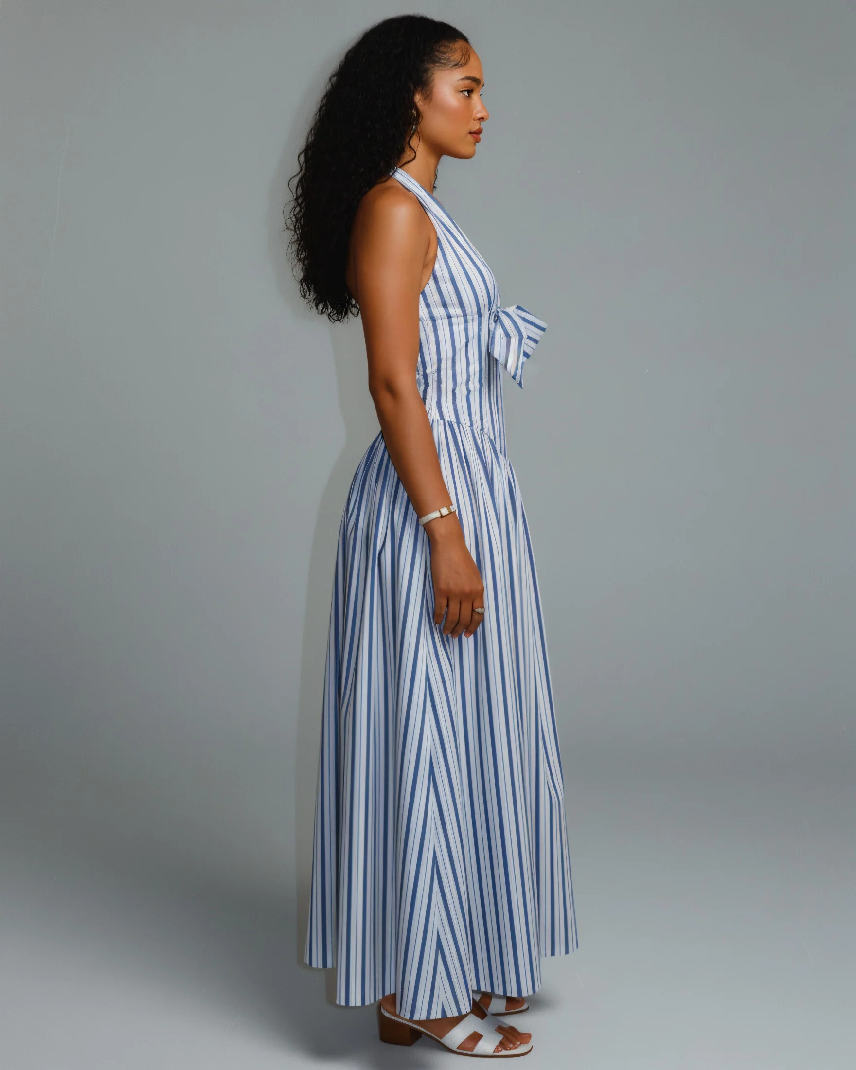 FENICIA Striped Halter Midi Dress - Image 3