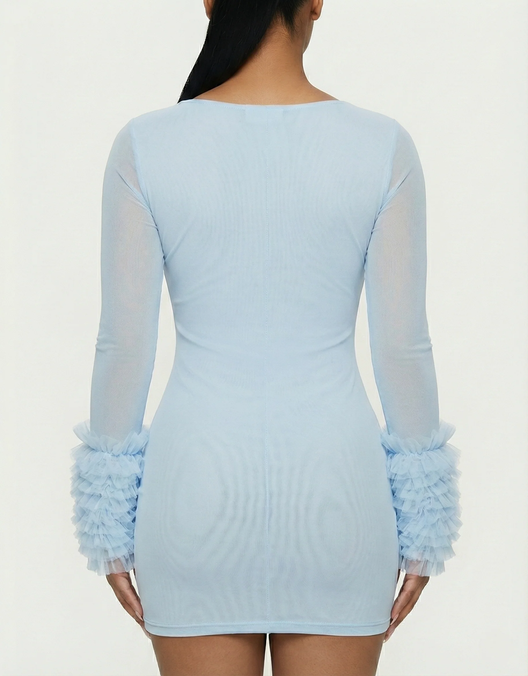 GALIENA Sheer Mesh Cutout Chiffon Cuffs Mini Dress - Image 5