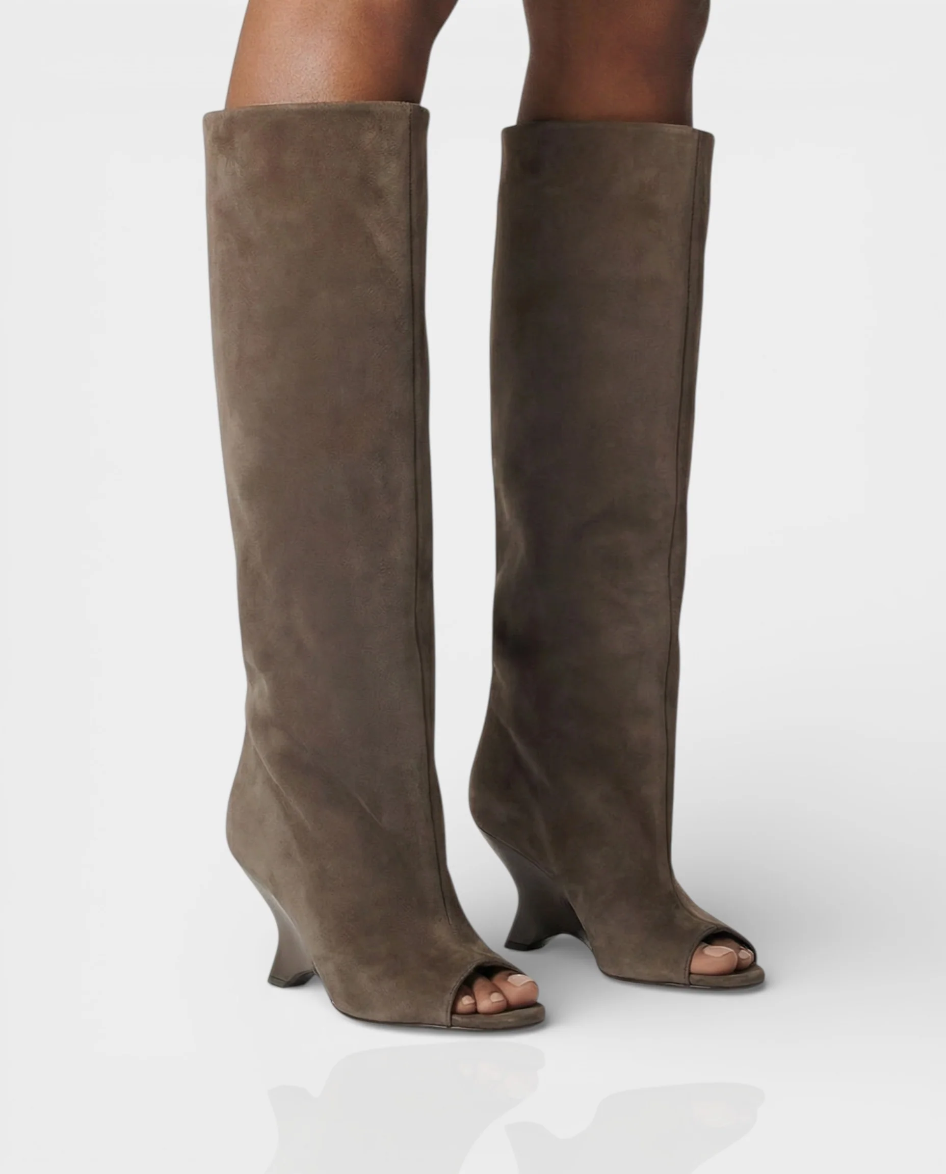 HELIRA Peep Toe Wedge Knee High Boots - Image 11