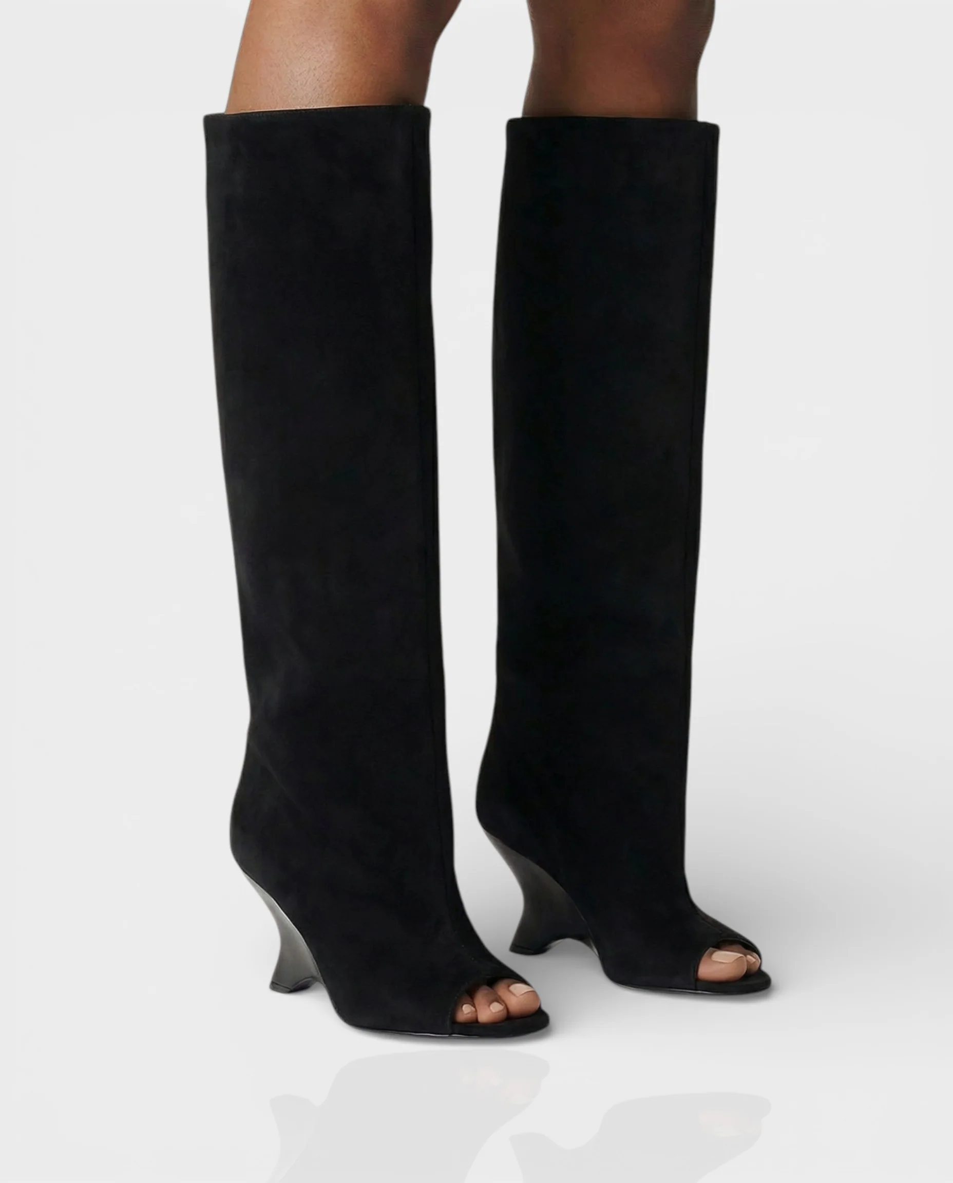 HELIRA Peep Toe Wedge Knee High Boots - Image 15