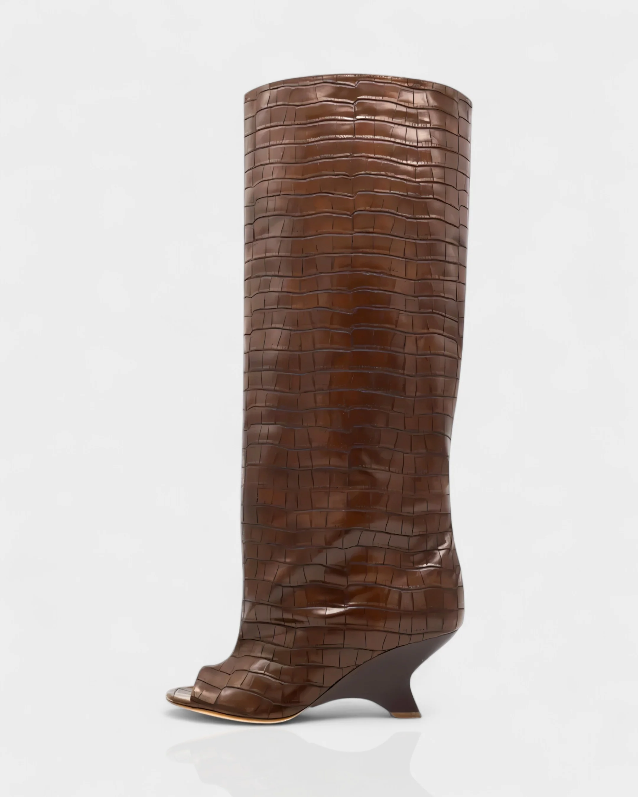 HELIRA Peep Toe Wedge Knee High Boots - Image 20