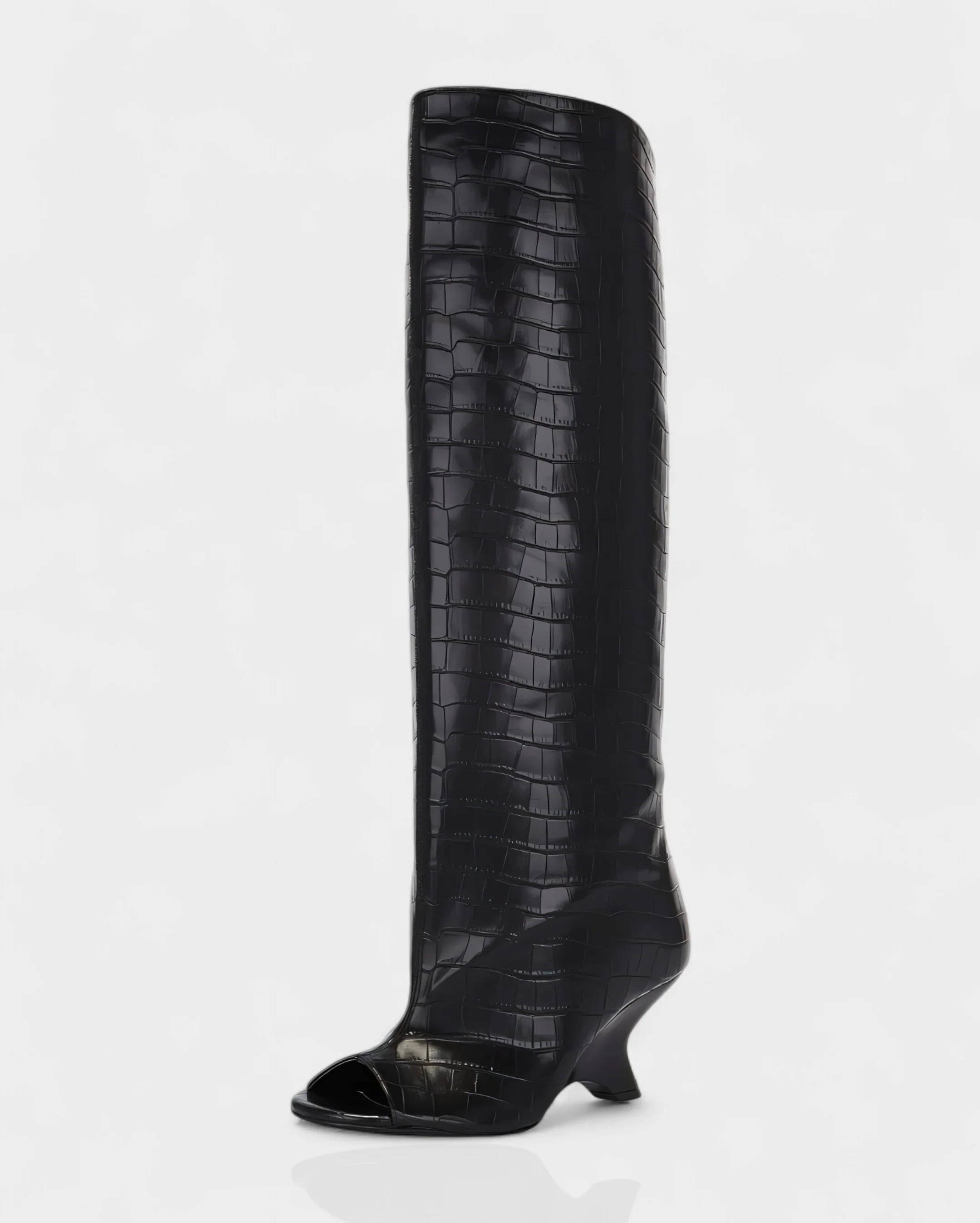 HELIRA Peep Toe Wedge Knee High Boots - Image 22