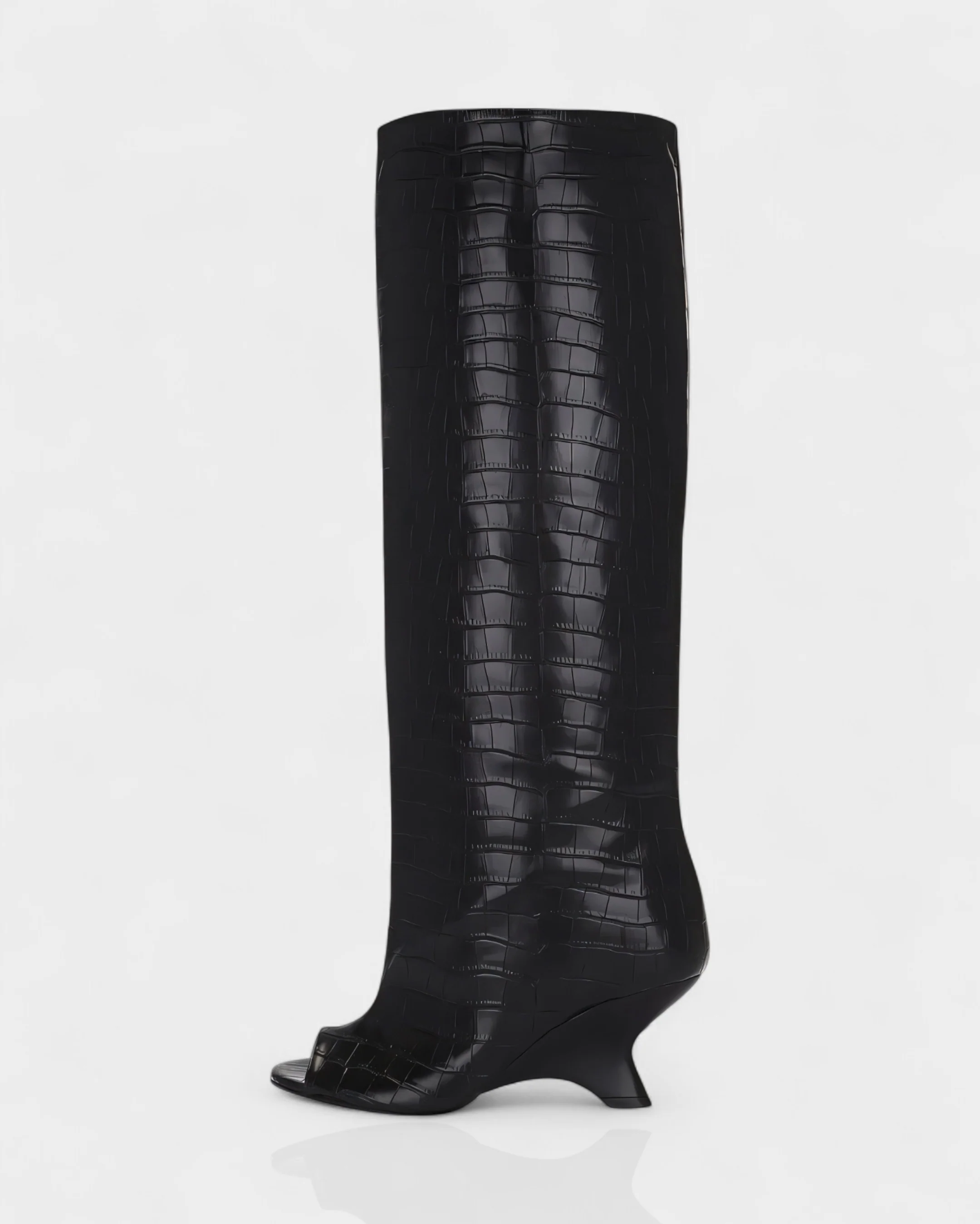 HELIRA Peep Toe Wedge Knee High Boots - Image 23