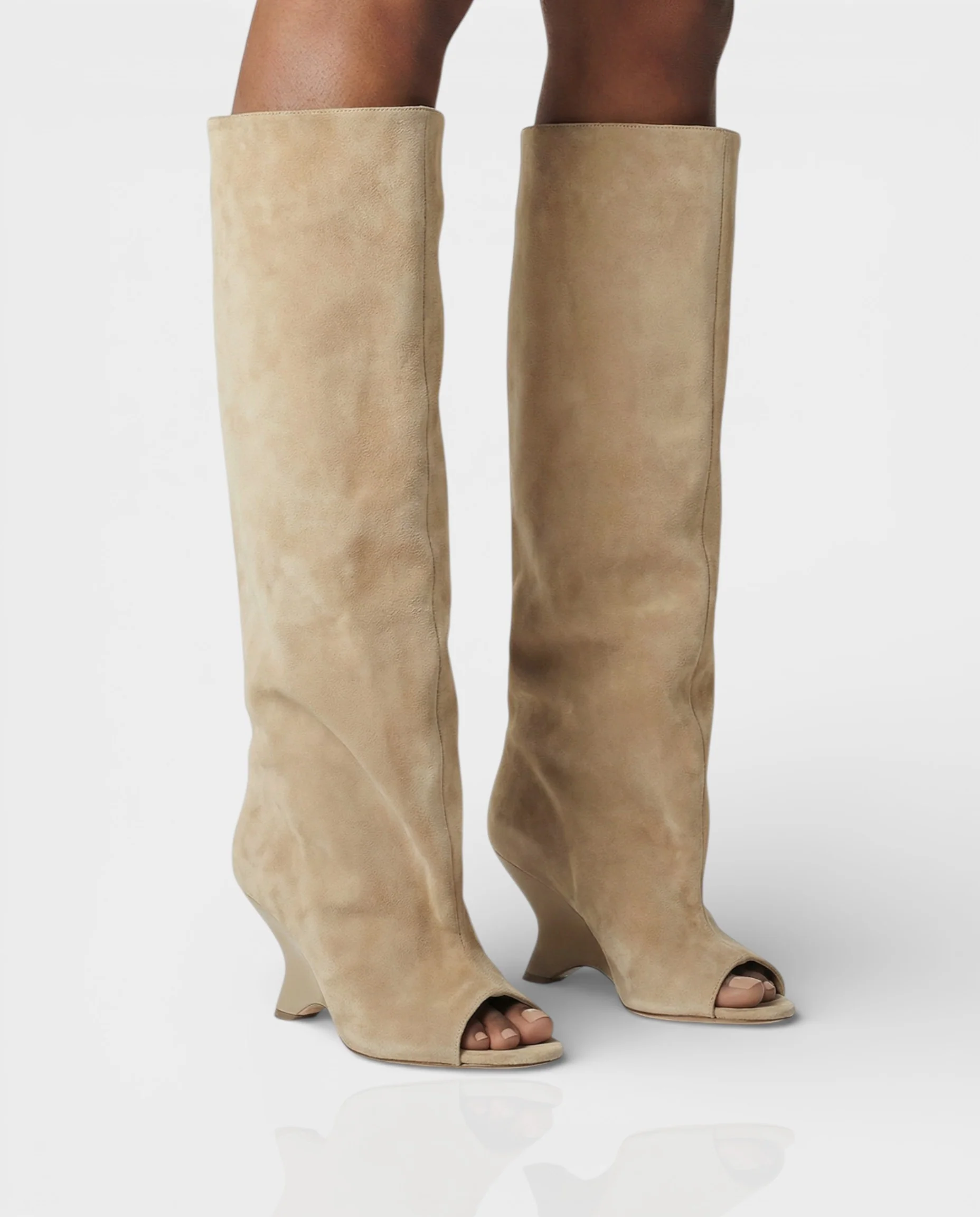 HELIRA Peep Toe Wedge Knee High Boots - Image 7