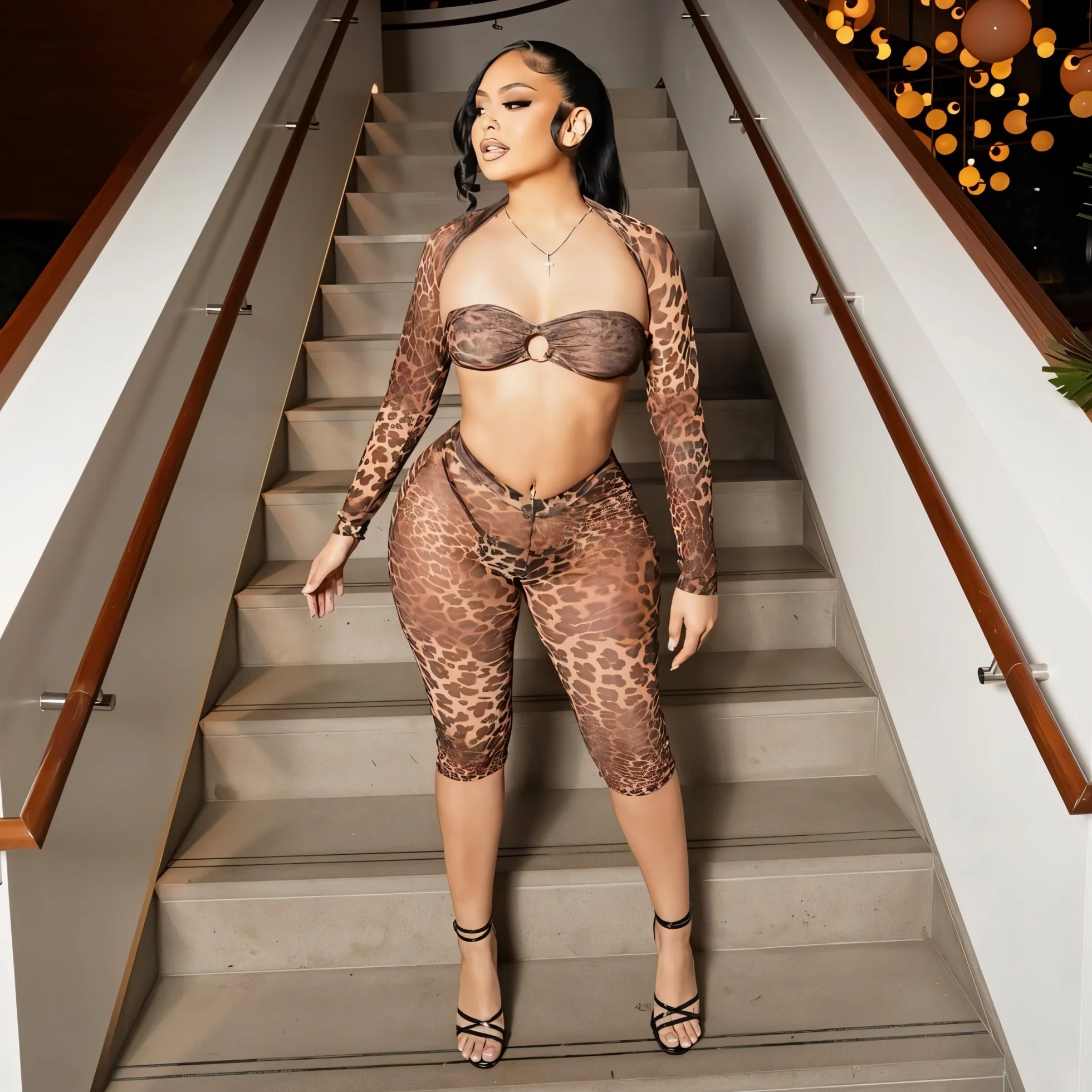 INES Three-Piece Leopard Print Mesh Set - Image 4