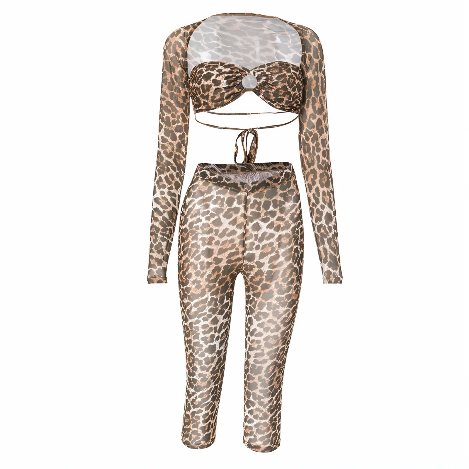 INES Three-Piece Leopard Print Mesh Set - Image 9