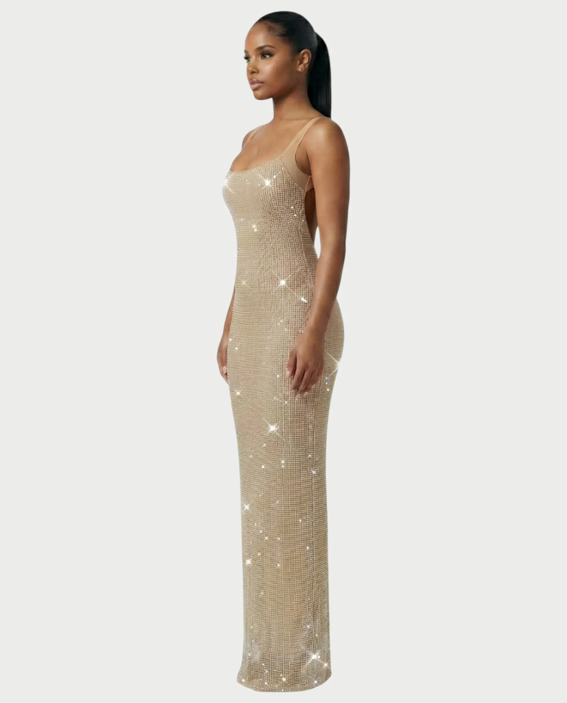 JADA Rhinestone Embelished Open-Back Maxi Dress - Image 3