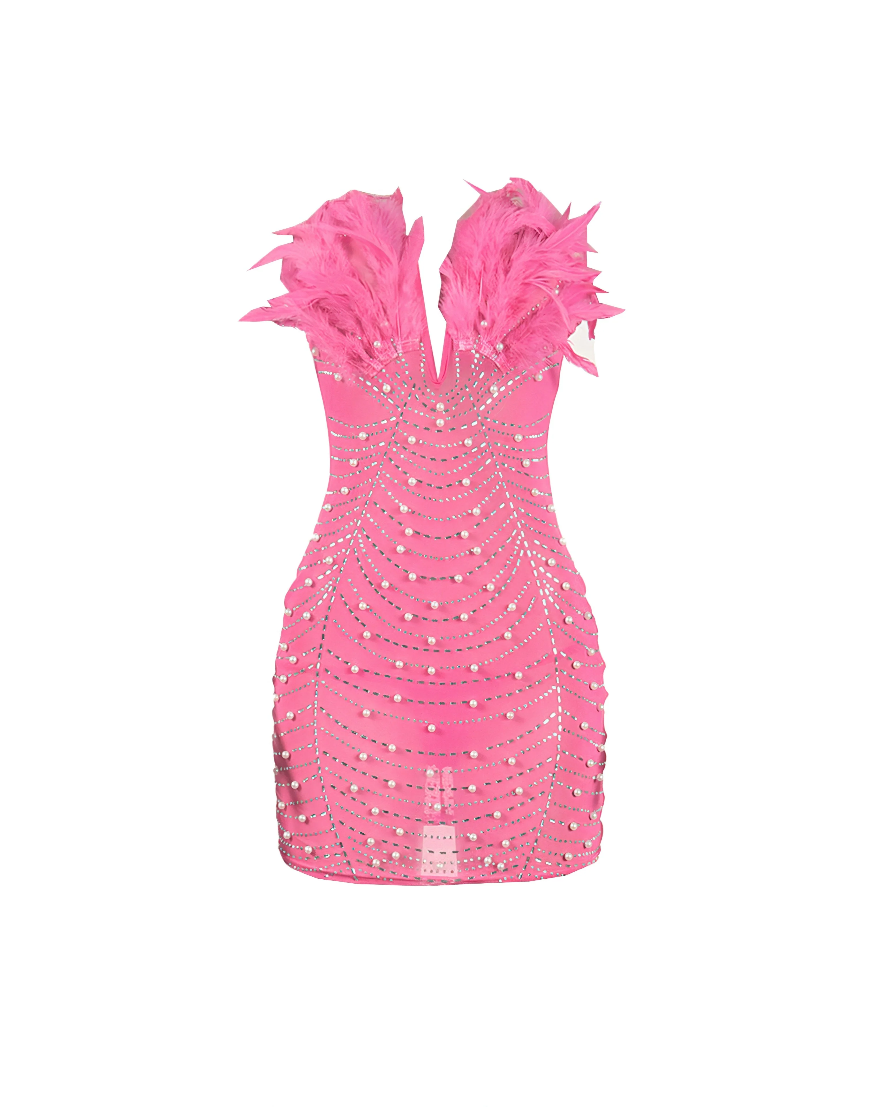 KAYALI Pearl & Rhinestone Embellished Feather Mini Dress - Image 10
