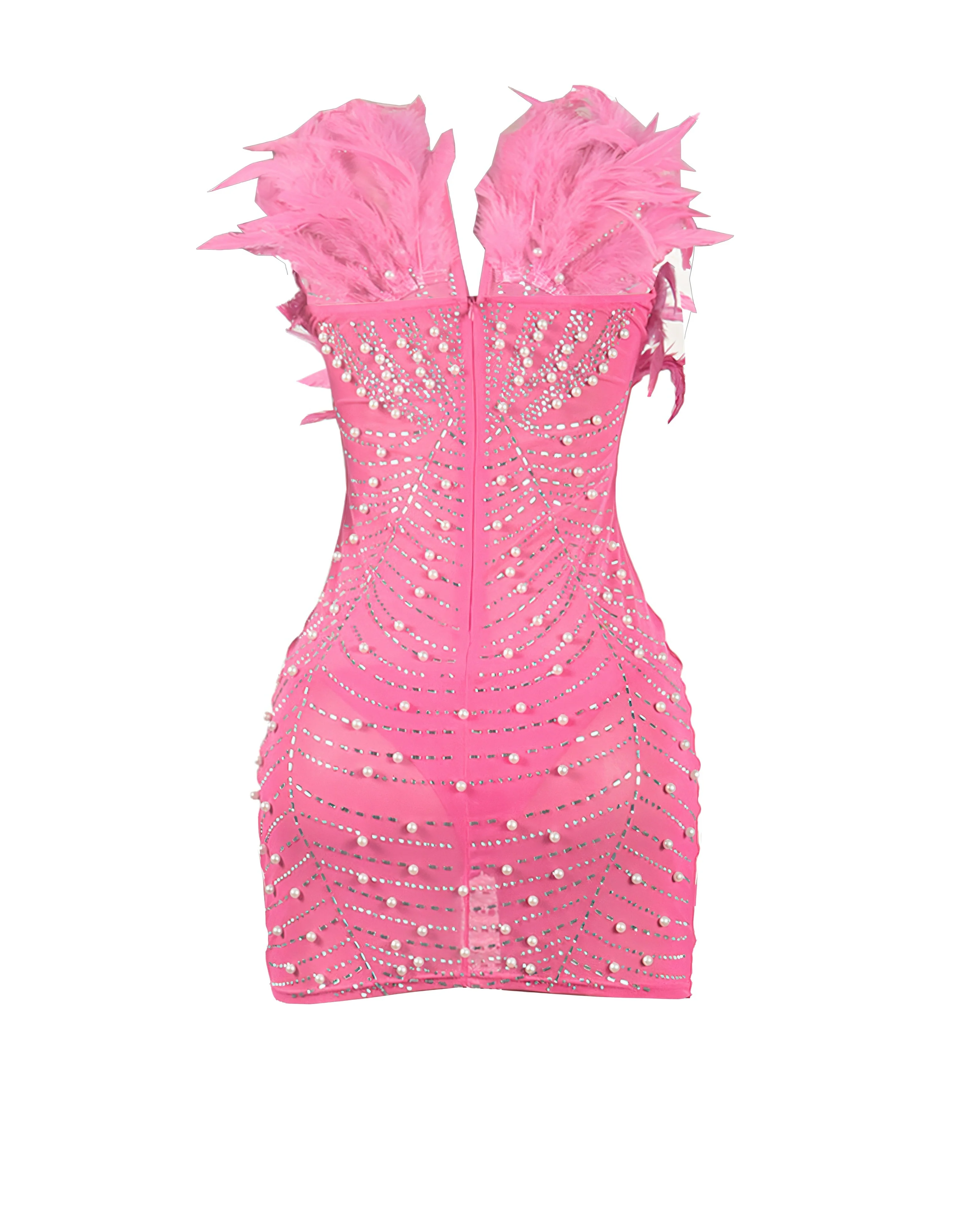 KAYALI Pearl & Rhinestone Embellished Feather Mini Dress - Image 12