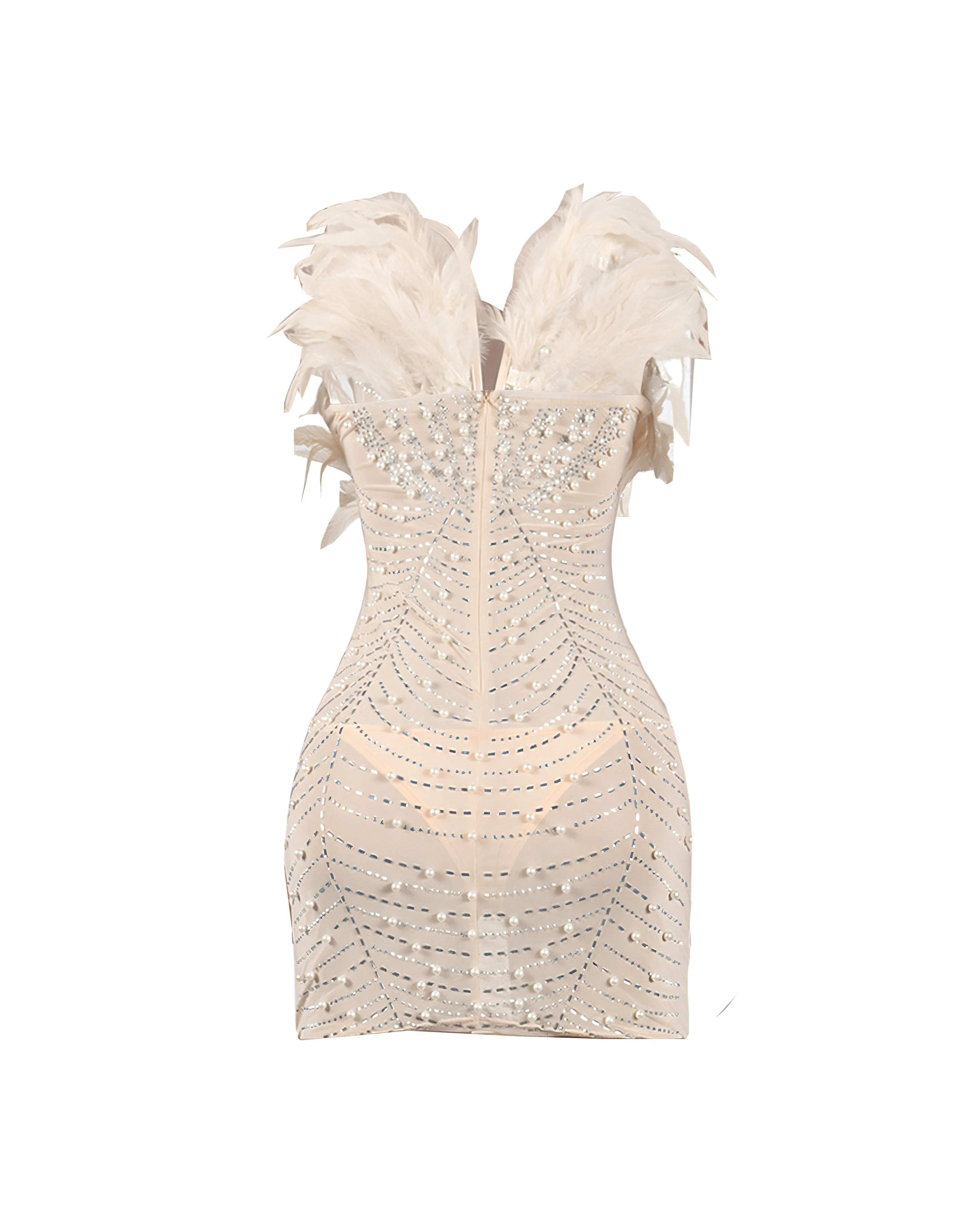 KAYALI Pearl & Rhinestone Embellished Feather Mini Dress - Image 16