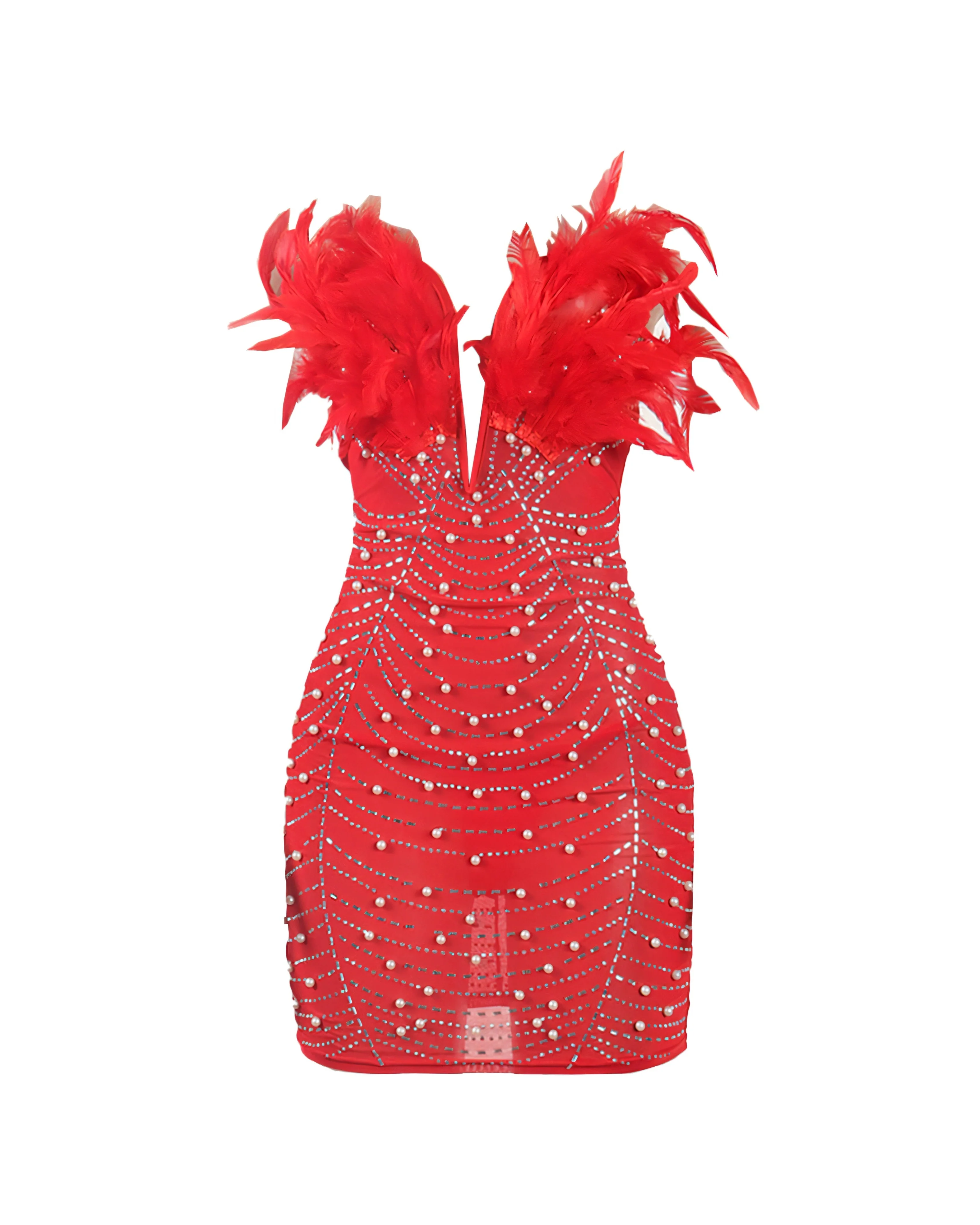 KAYALI Pearl & Rhinestone Embellished Feather Mini Dress - Image 17