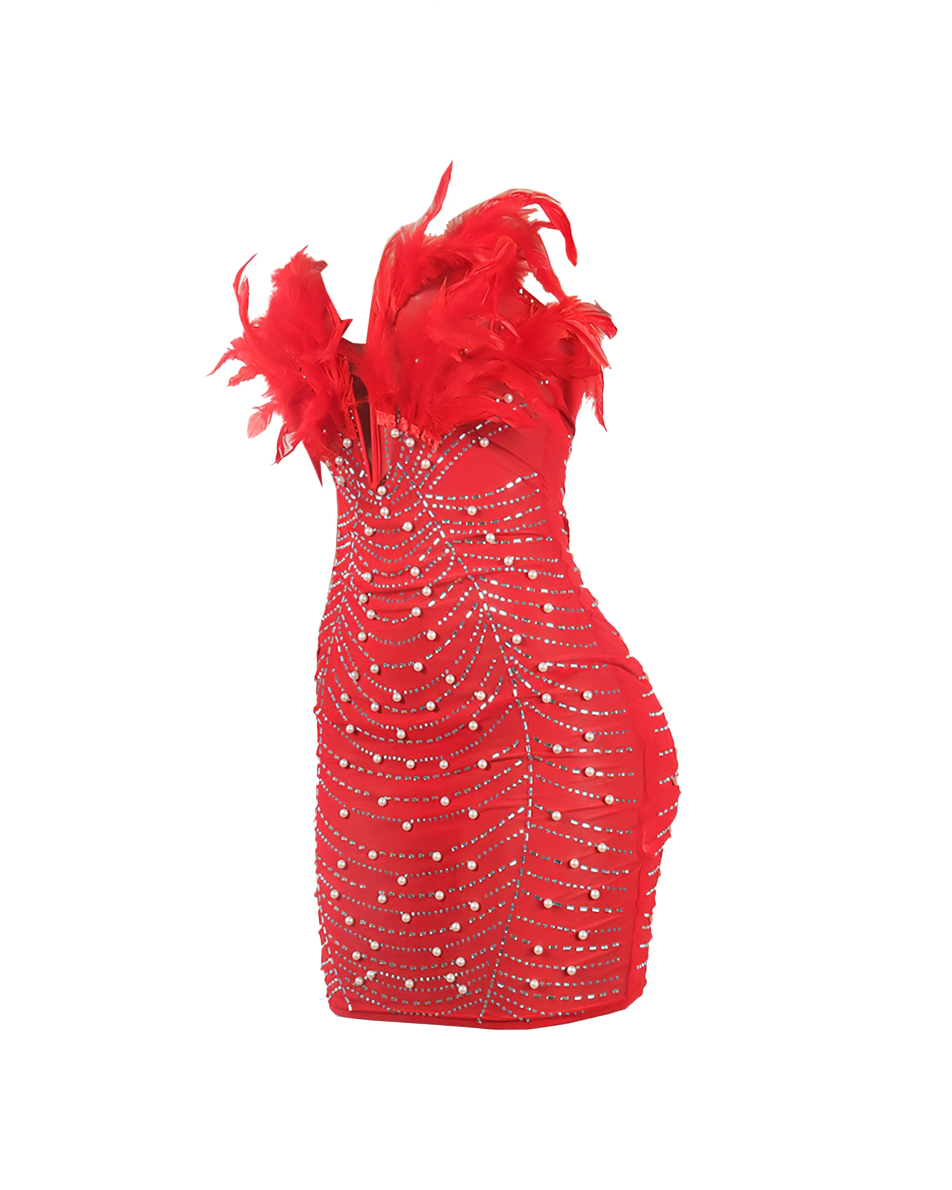 KAYALI Pearl & Rhinestone Embellished Feather Mini Dress - Image 18