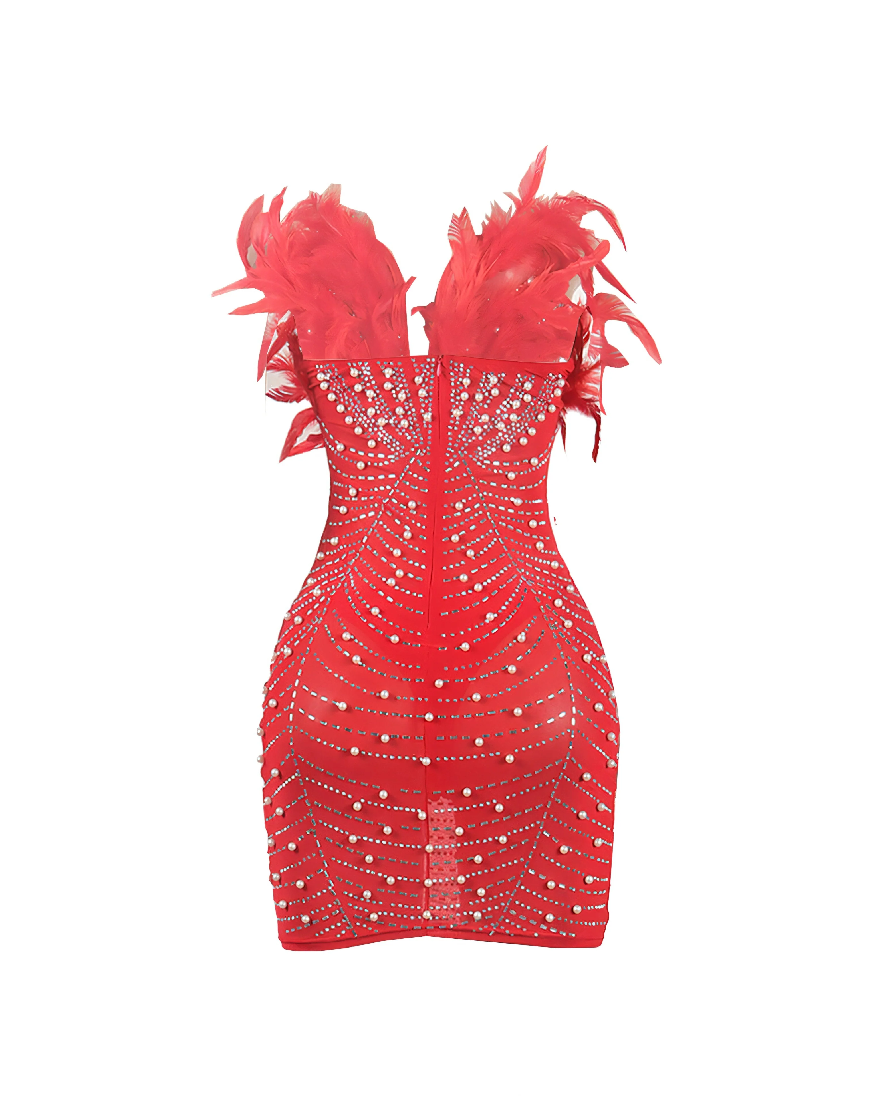 KAYALI Pearl & Rhinestone Embellished Feather Mini Dress - Image 19