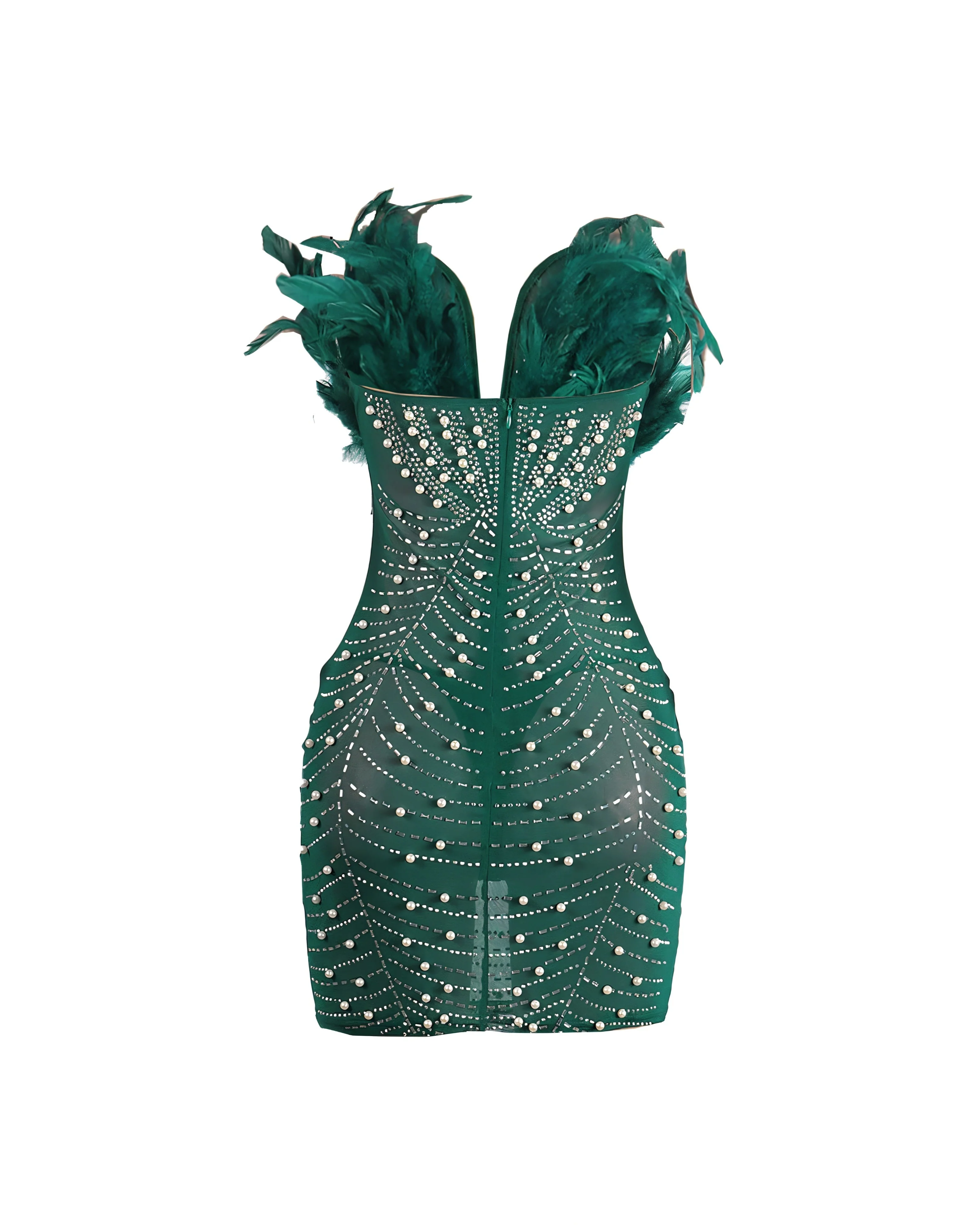 KAYALI Pearl & Rhinestone Embellished Feather Mini Dress - Image 25