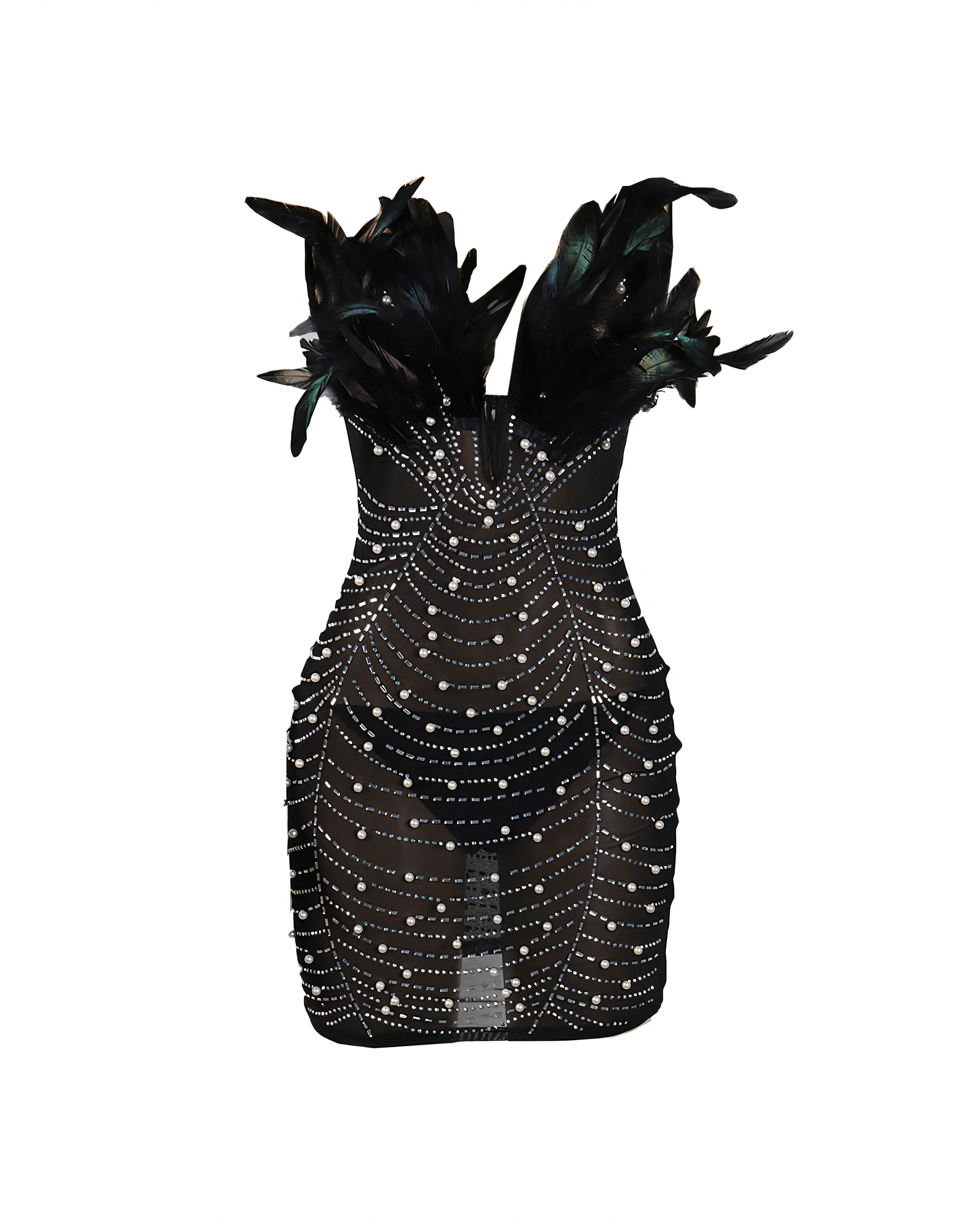 KAYALI Pearl & Rhinestone Embellished Feather Mini Dress - Image 4